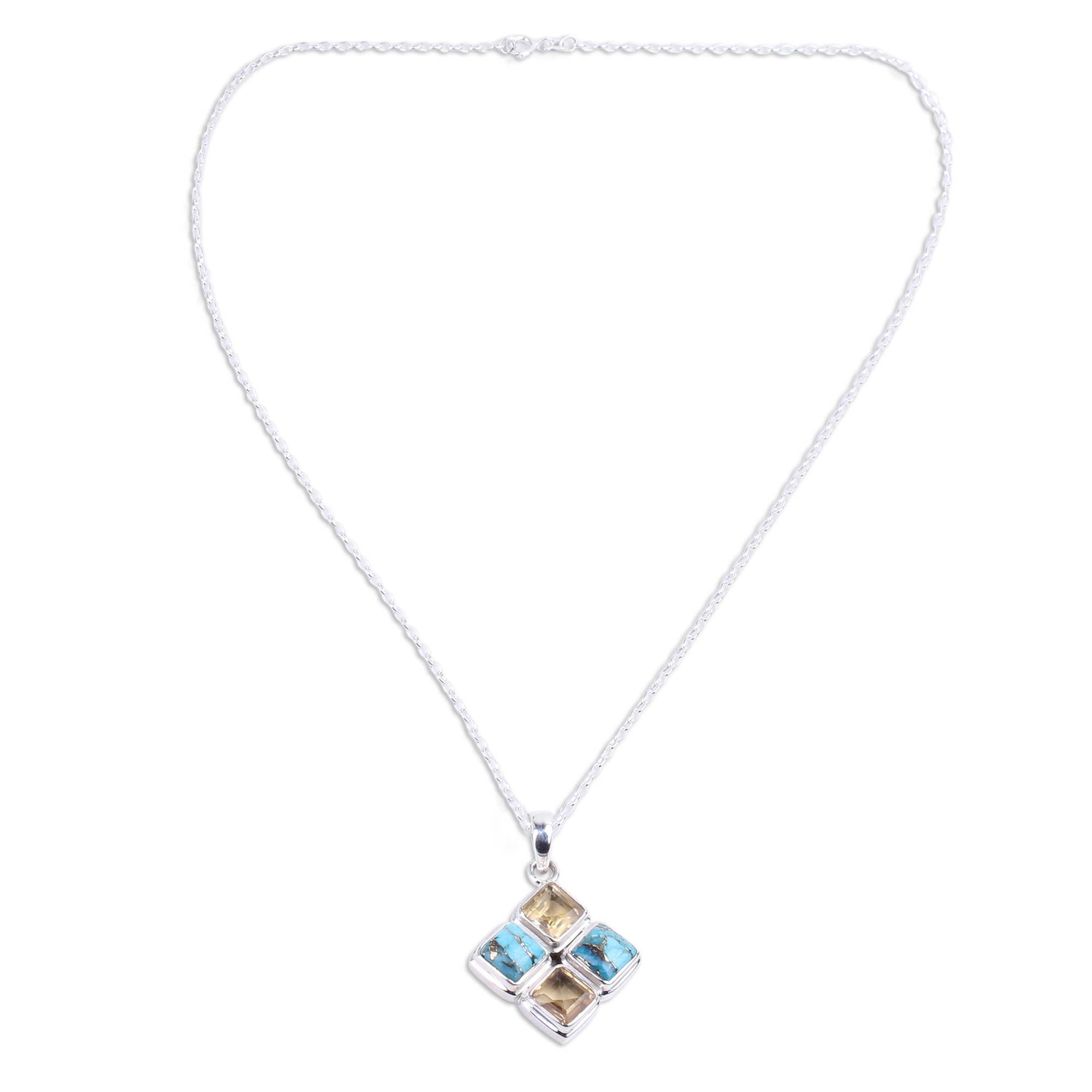 Premium Sun Meets Sky Multi-Gem Pendant Necklace - Ultimate Handmade Jewelry