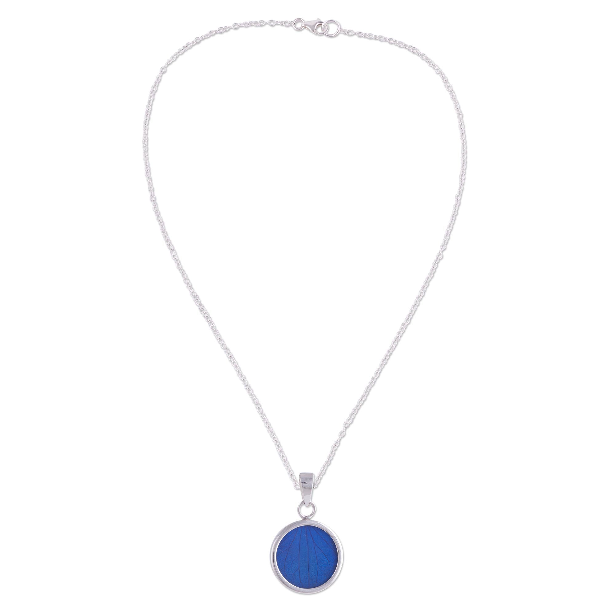 Premium Blue Eden Necklace - Handcrafted Sterling Silver with Natural Hydrangea Leaf from Peru