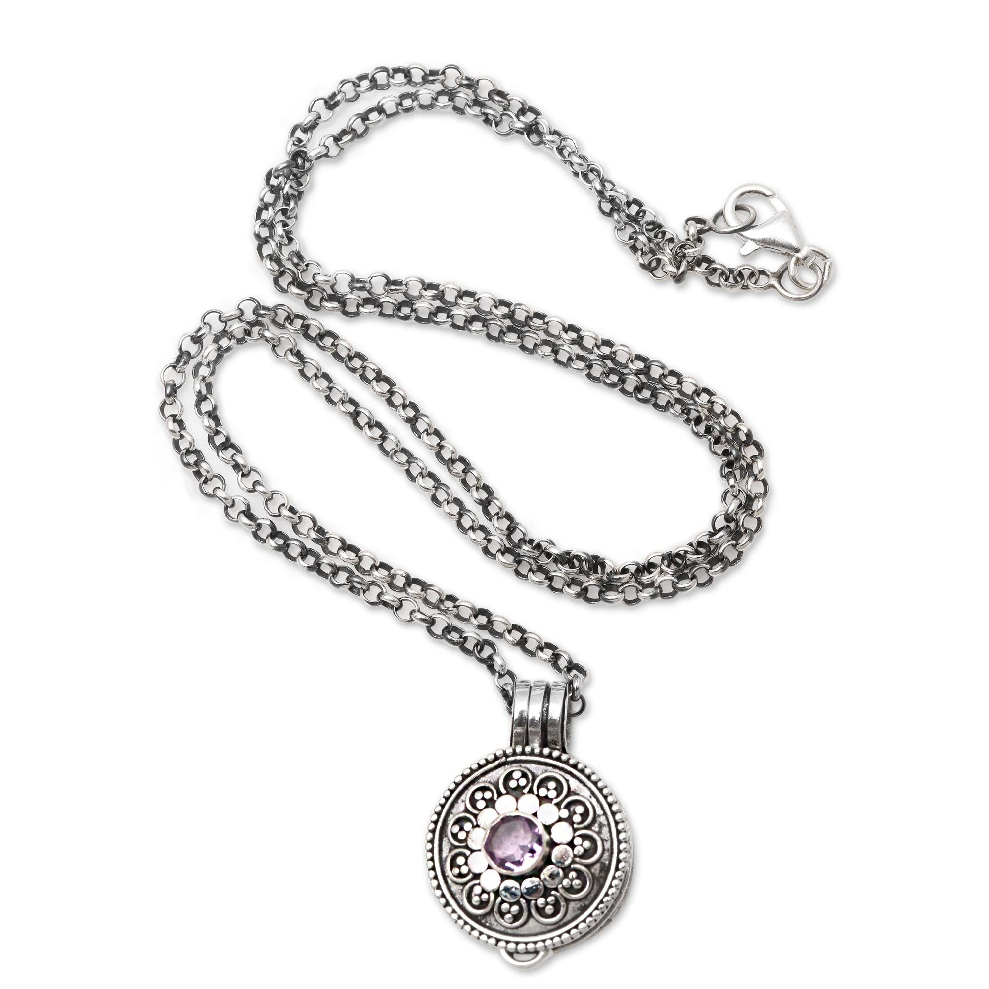 Premium Gianyar Grace Amethyst Locket Necklace - Sterling Silver Pendant