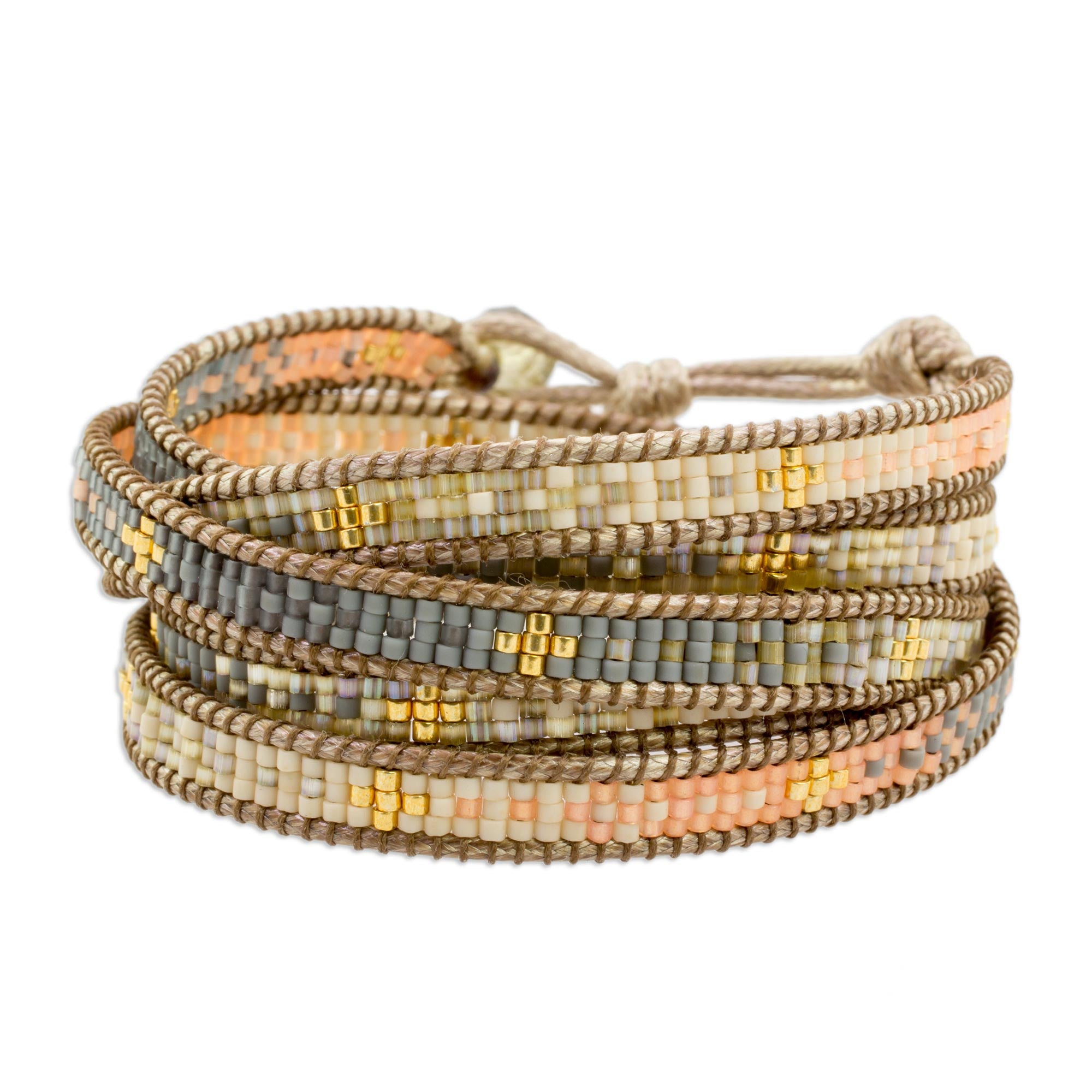 Premium Cerro de la Cruz Wrap Bracelet in Grey Glass Beads