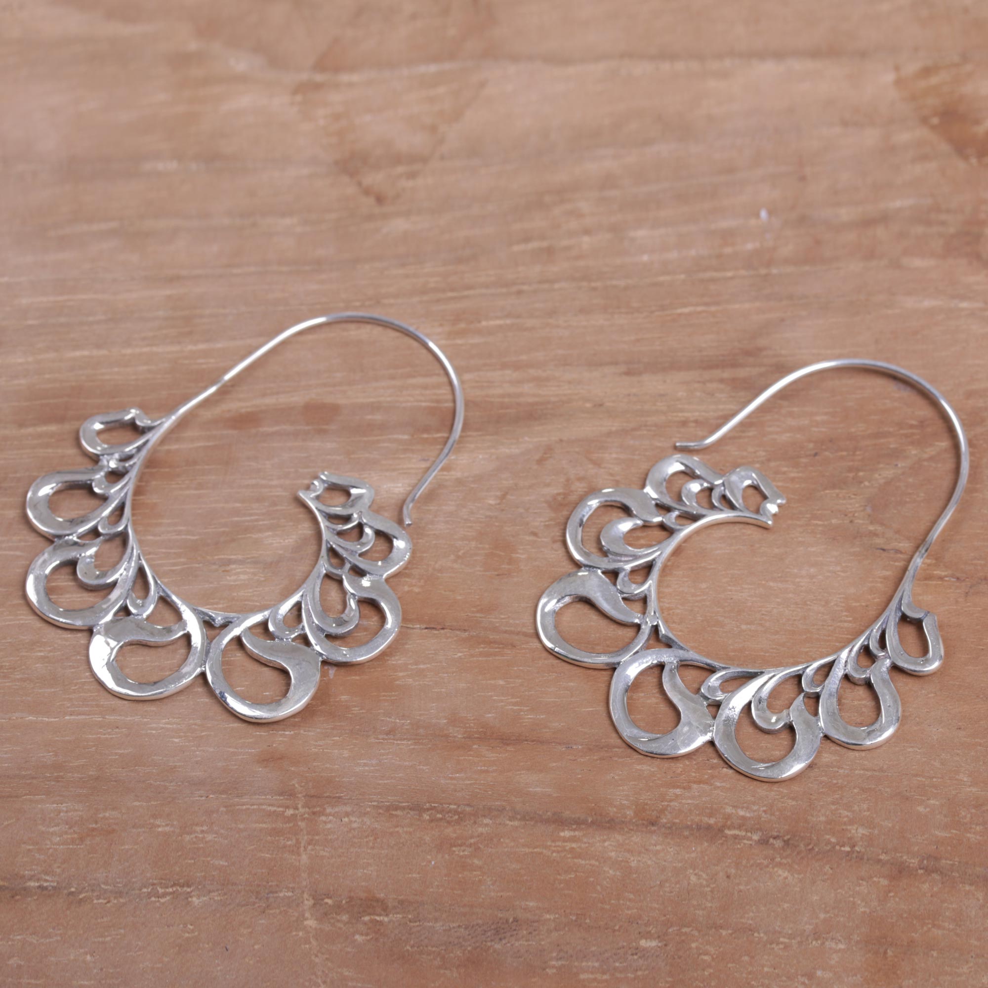 Premium Paisley Silver Half Hoop Earrings – Handmade Elegance