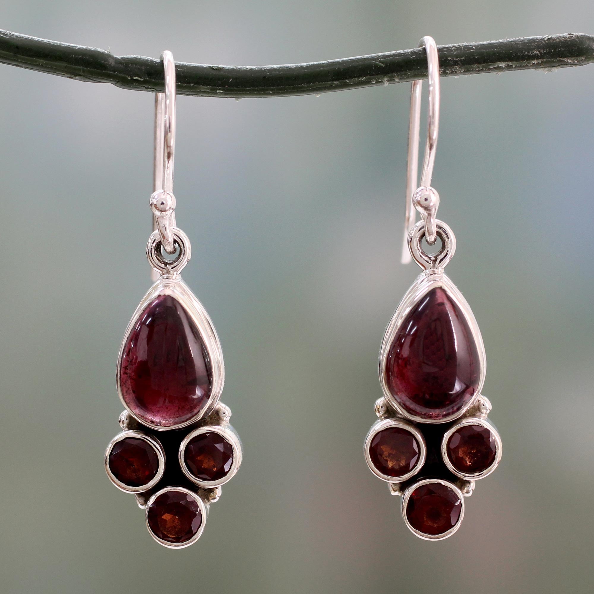 Premium Scarlet Meadow Garnet Dangle Earrings - Sterling Silver Hook Design