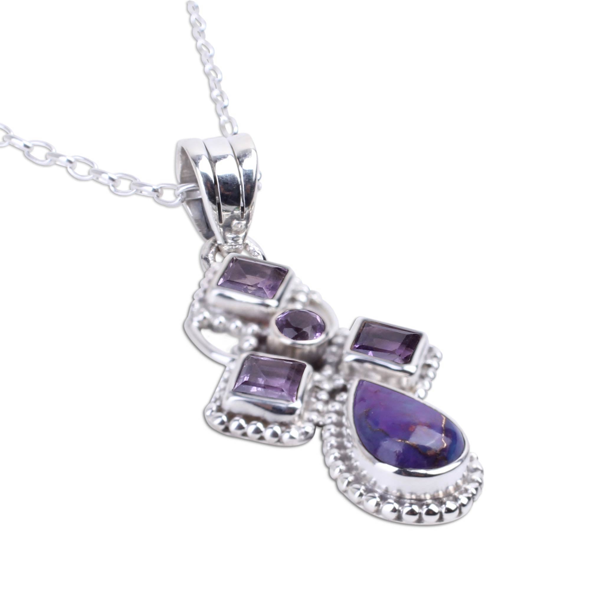 Premium Geometric Amethyst Pendant Necklace - Handcrafted Lilac Illusion Design