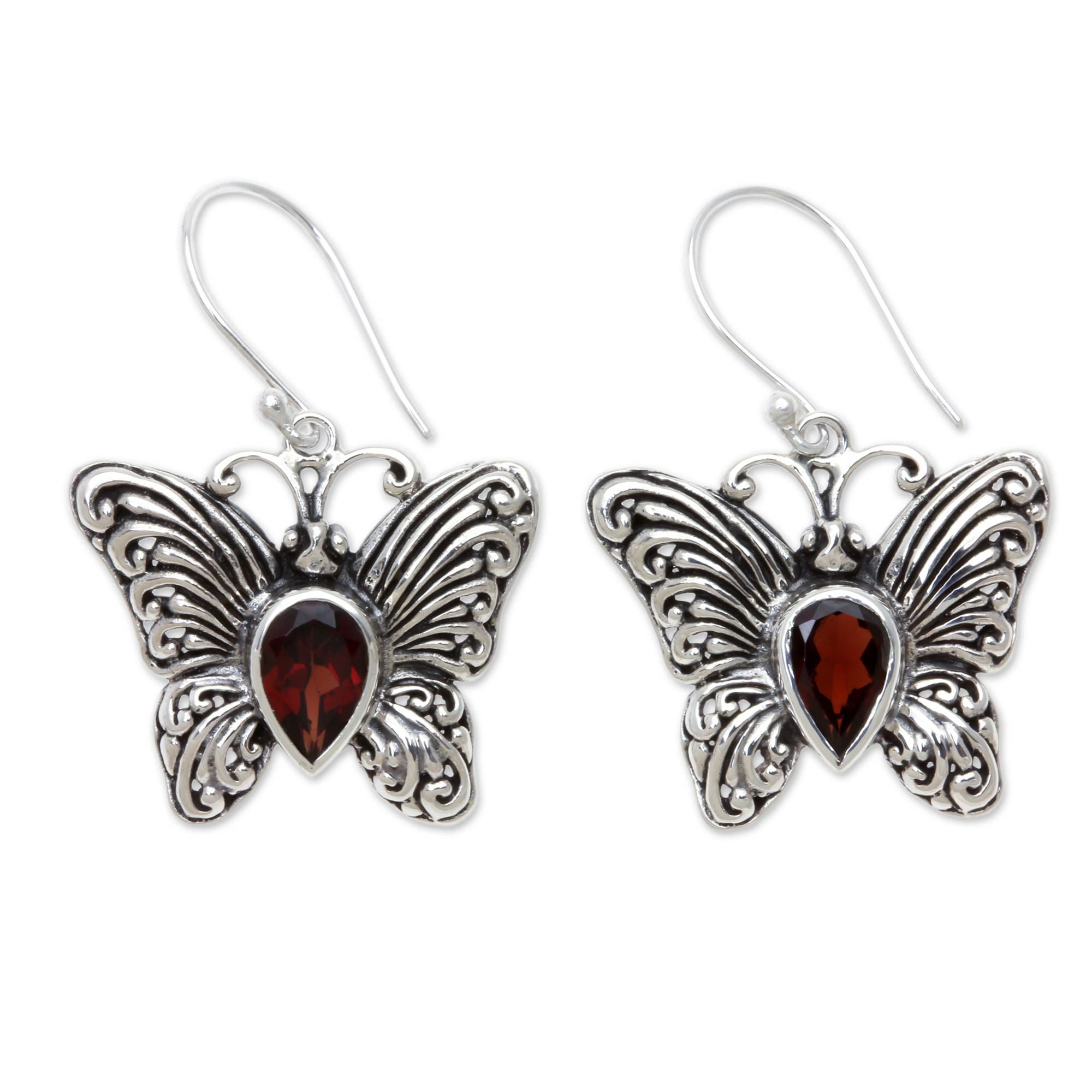 Premium Enchanted Butterfly Earrings - Sterling Silver with Garnet Accents