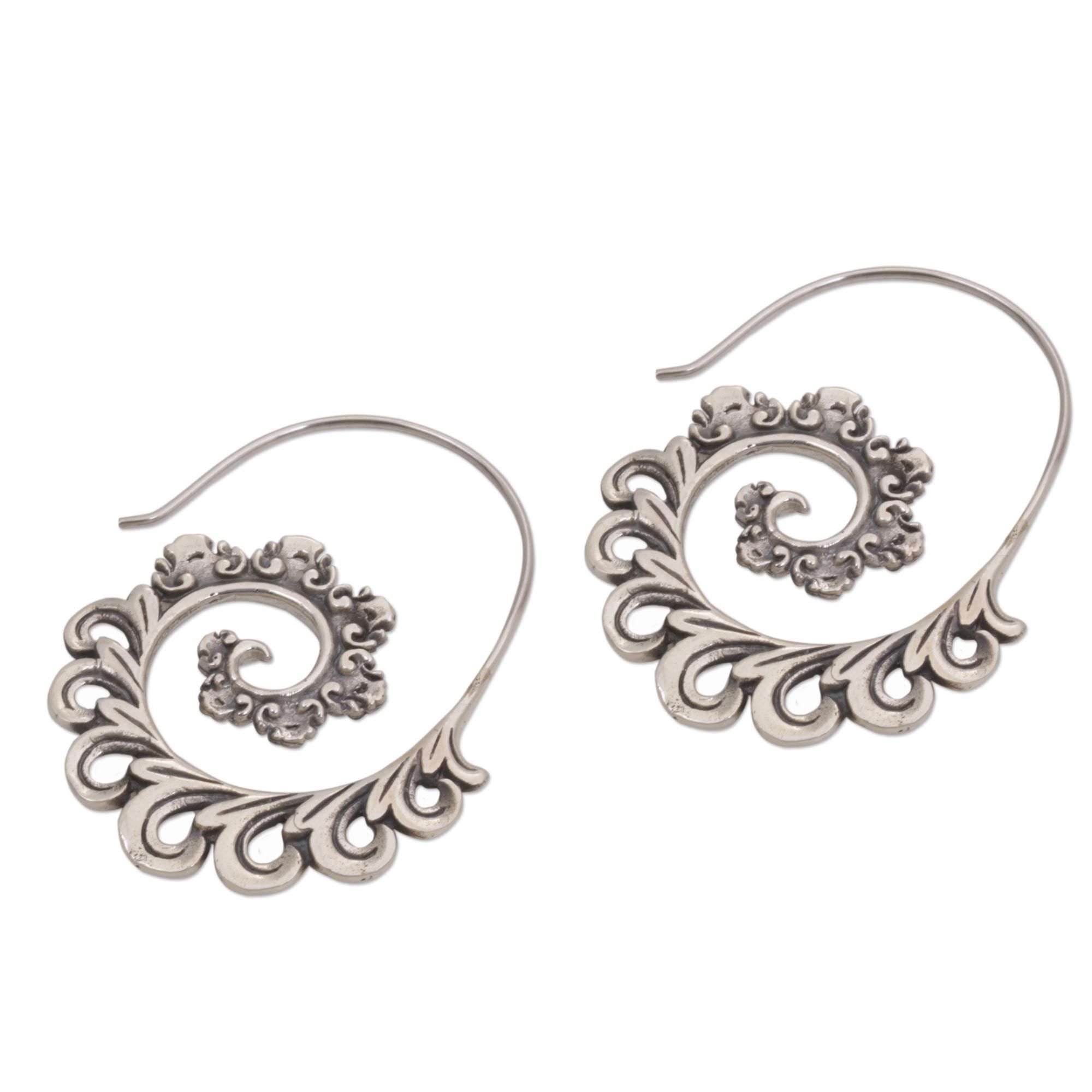 Premium Paisley Ferns Half Hoop Earrings - Handcrafted Sterling Silver