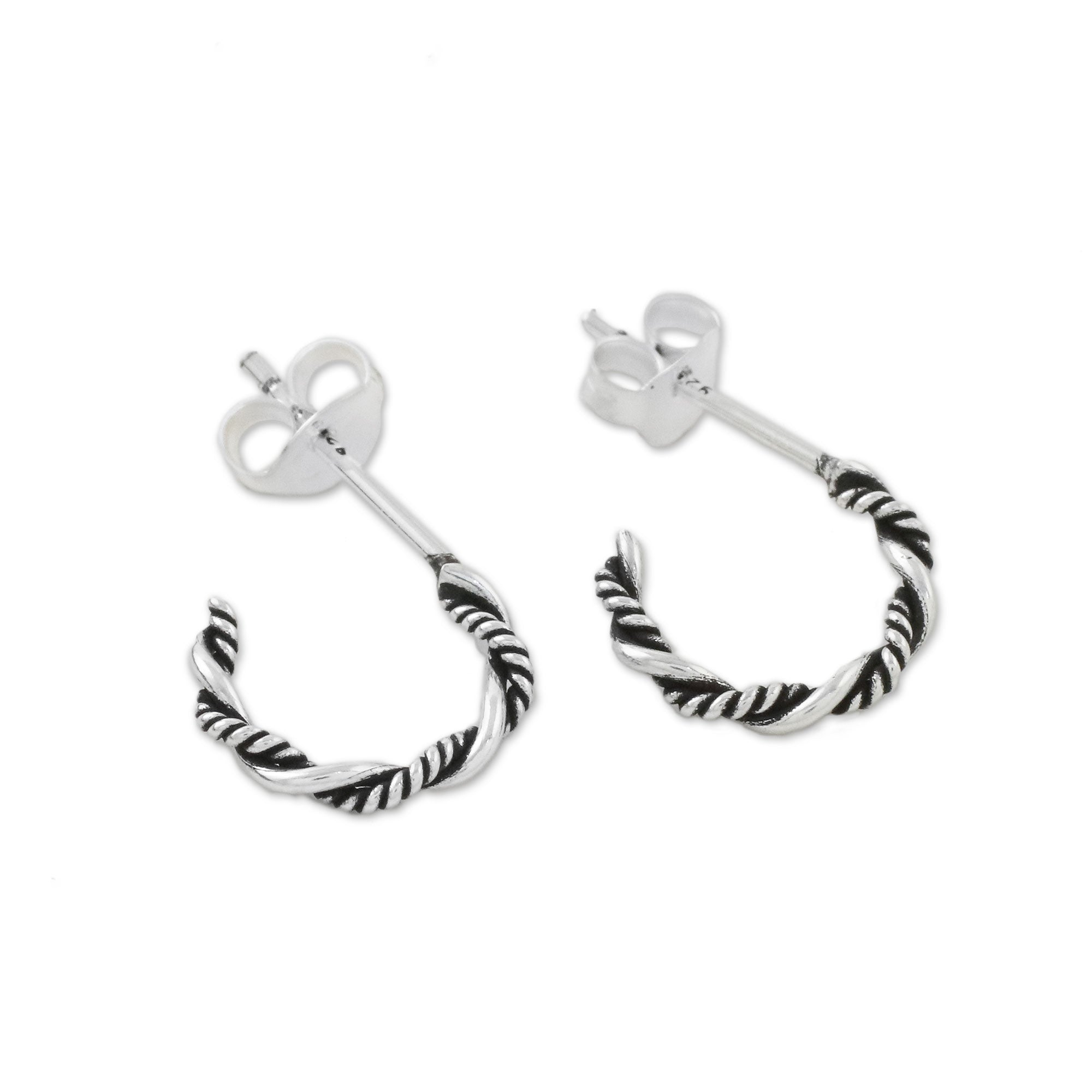 Premium Sterling Silver Half Hoop Earrings with Light & Dark Finish