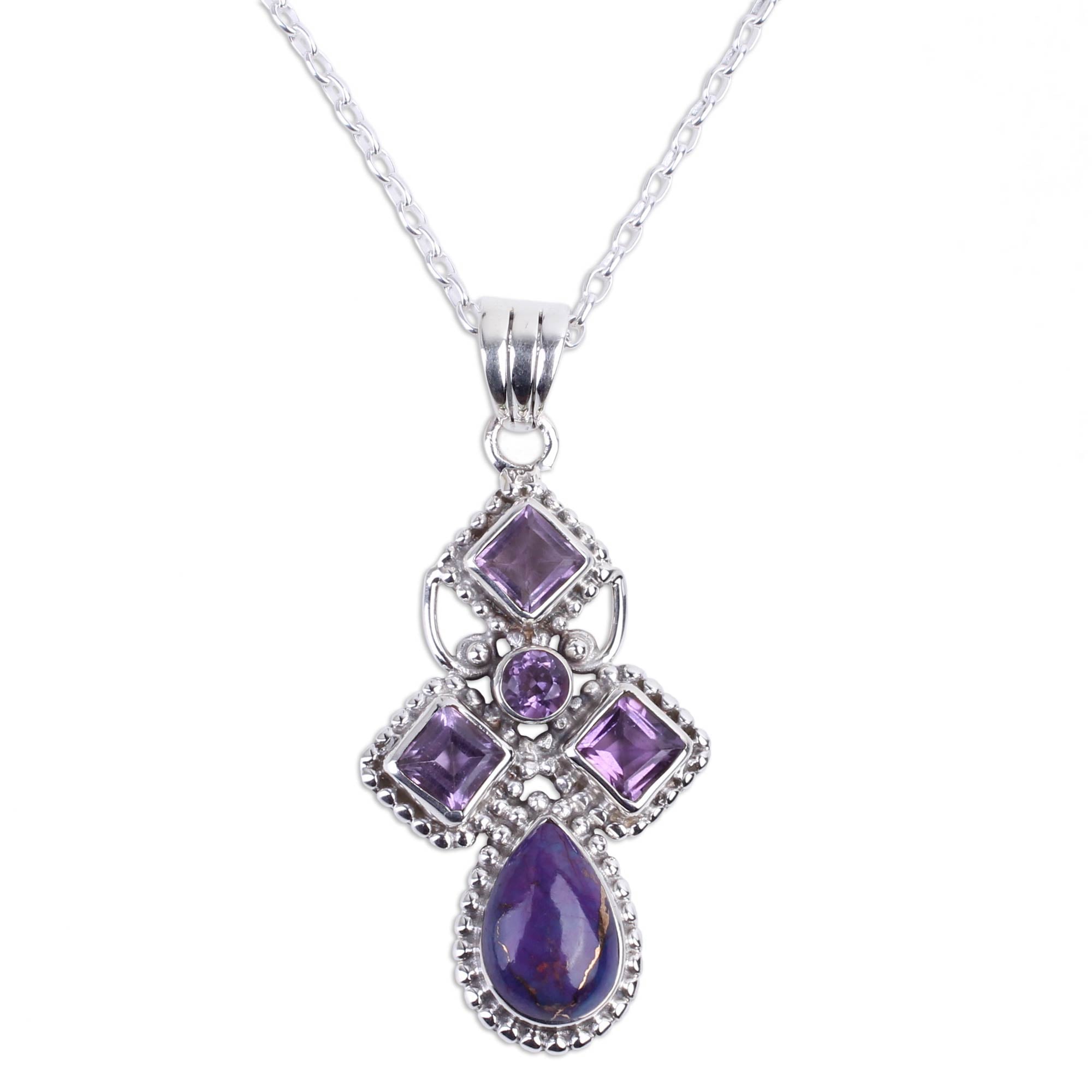 Premium Geometric Amethyst Pendant Necklace - Handcrafted Lilac Illusion Design