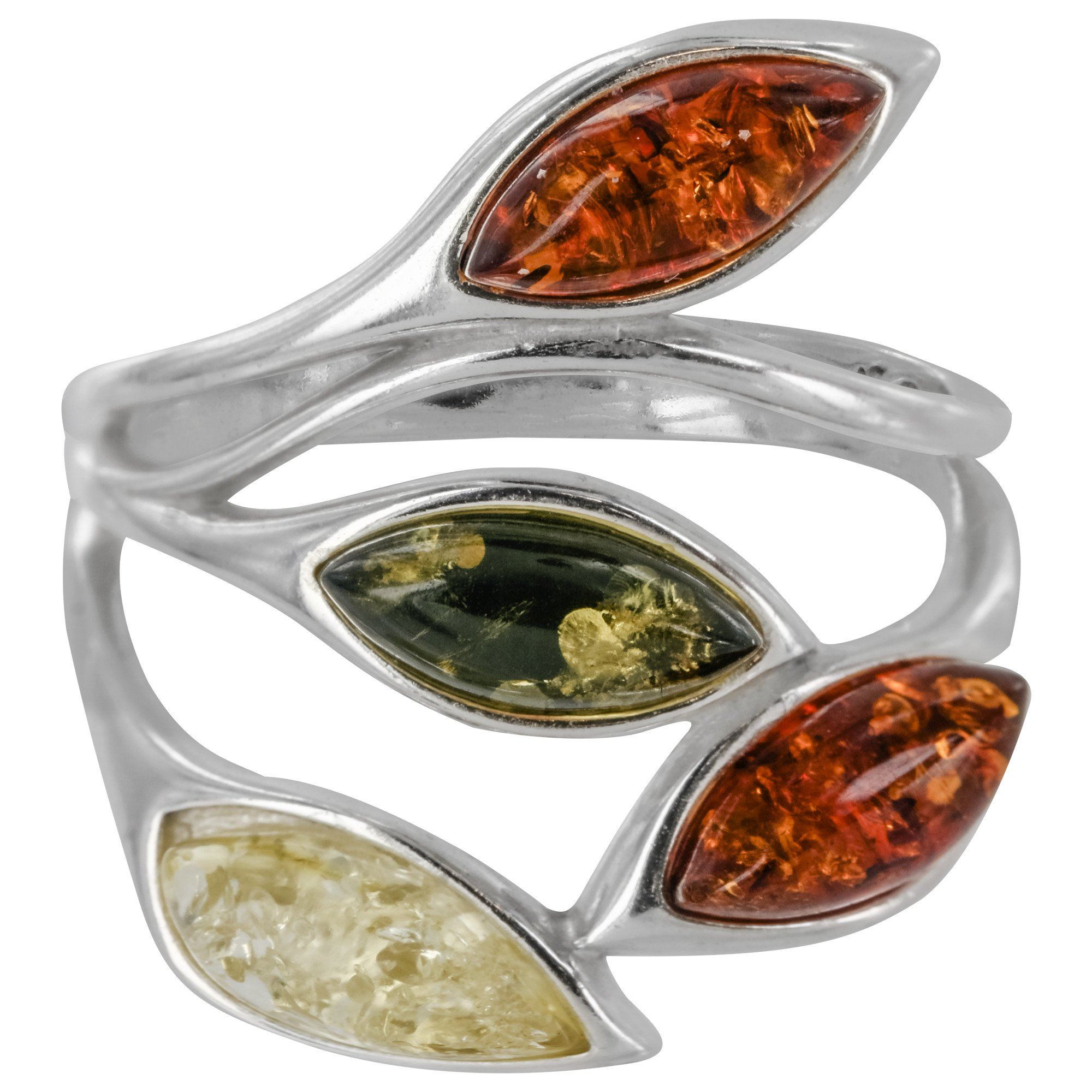 Premium Baltic Amber & Sterling Silver Leaf Ring