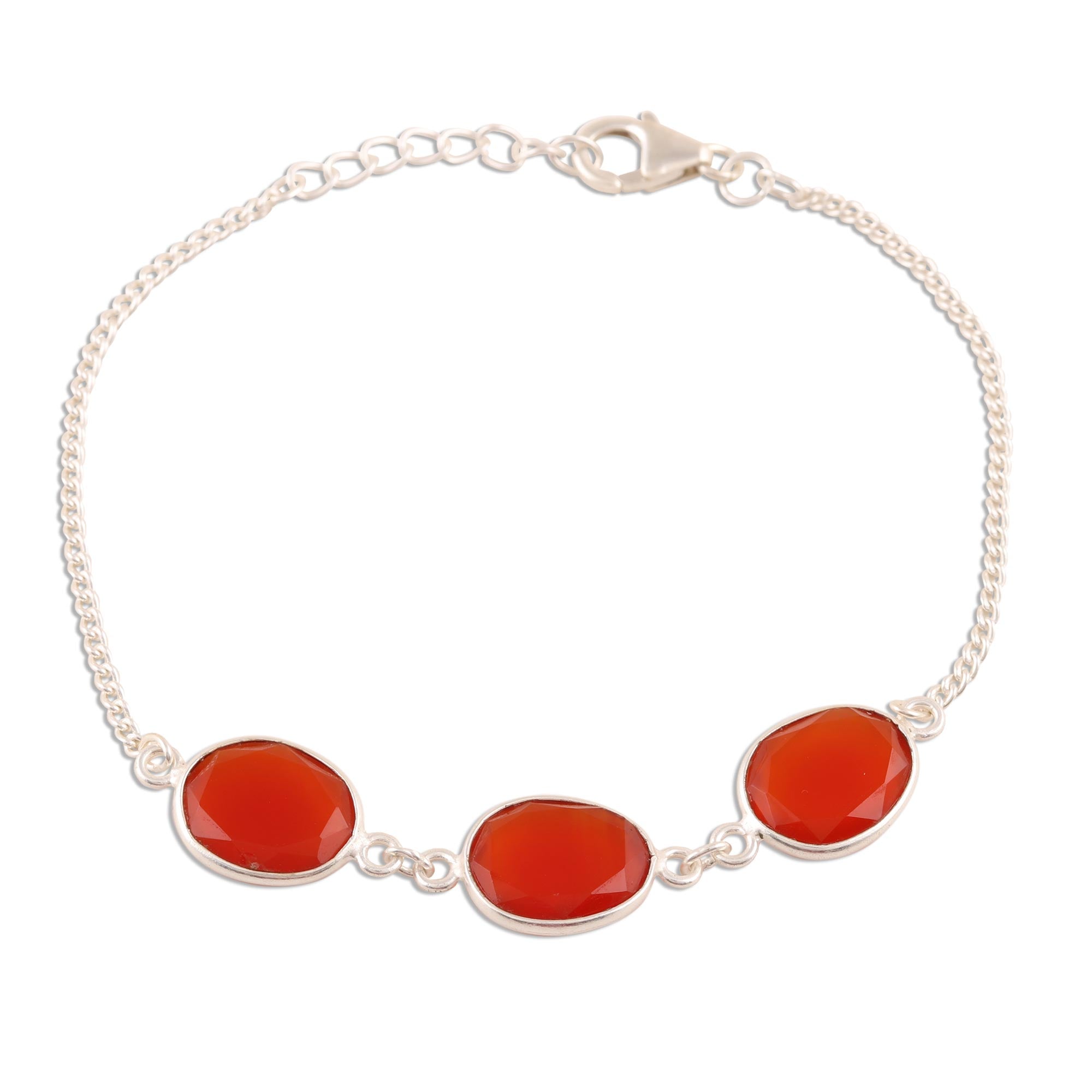 Premium Fiery Glisten 15-Carat Carnelian Bracelet - Handcrafted Sterling Silver Jewelry from India