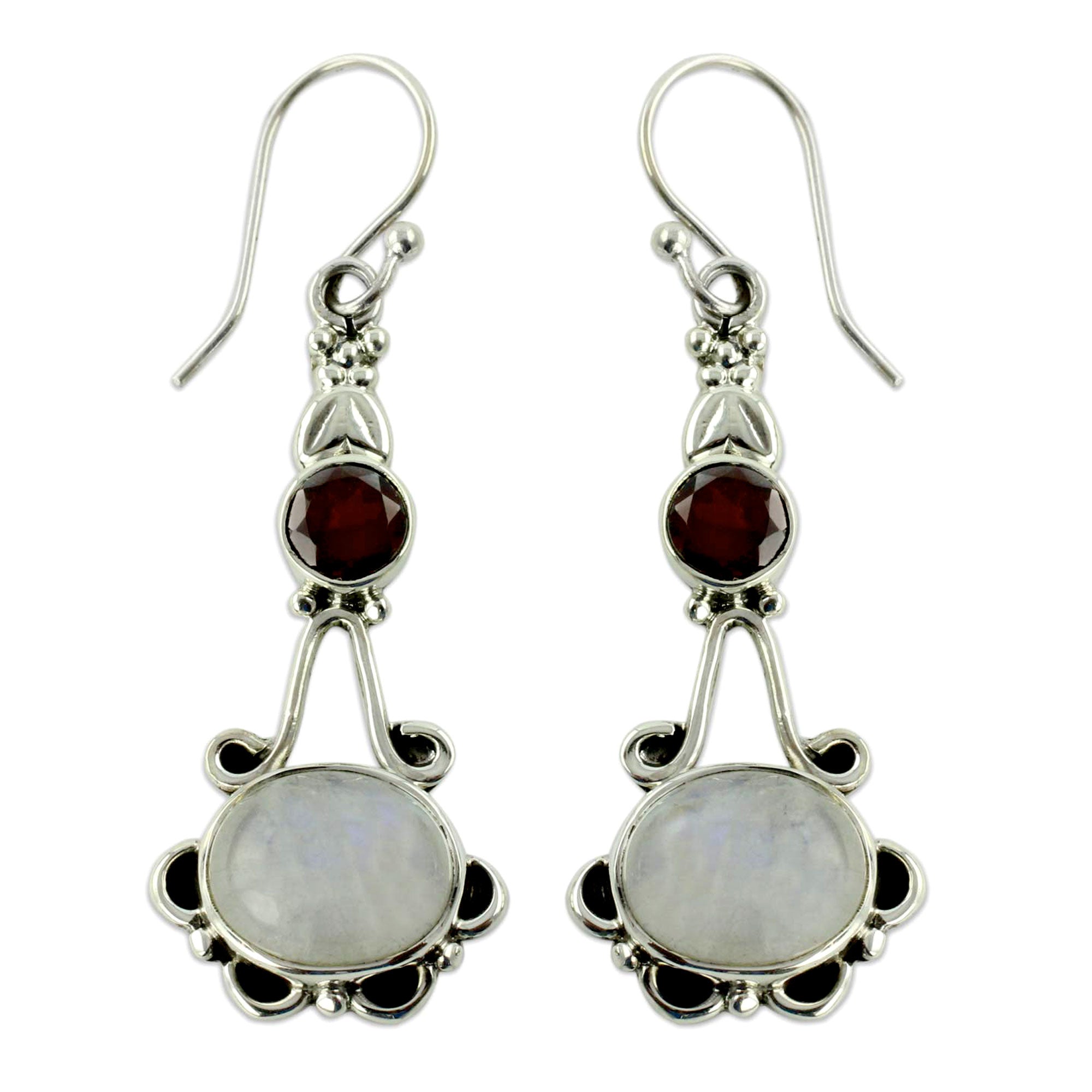 Premium Handcrafted Garnet & Moonstone Sterling Silver Earrings