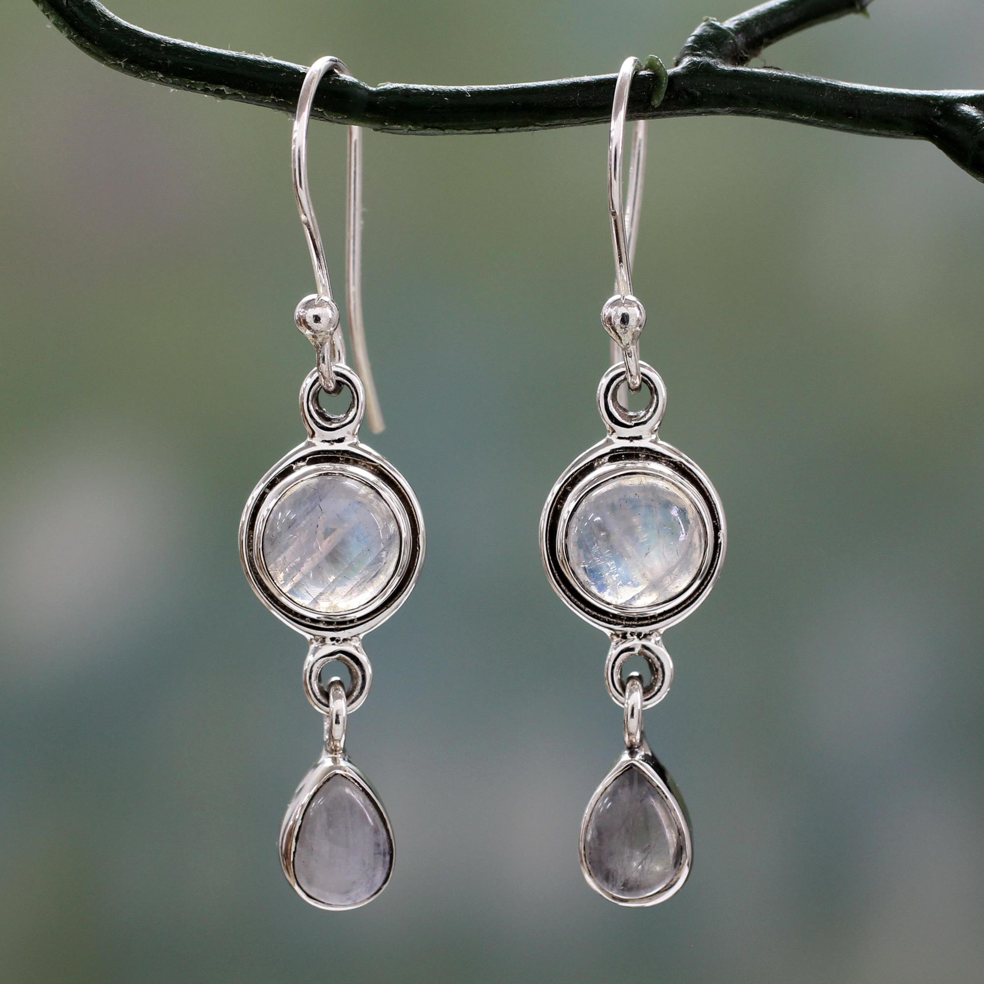 Premium Shimmer Moonstone Dangle Earrings - Sterling Silver Elegance