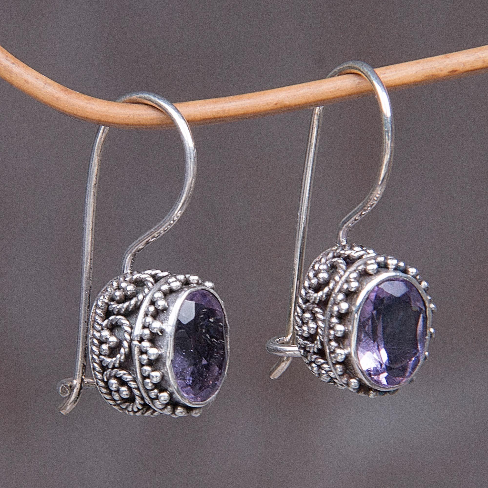 Premium Amethyst & Sterling Silver Drop Earrings - Handcrafted Elegance