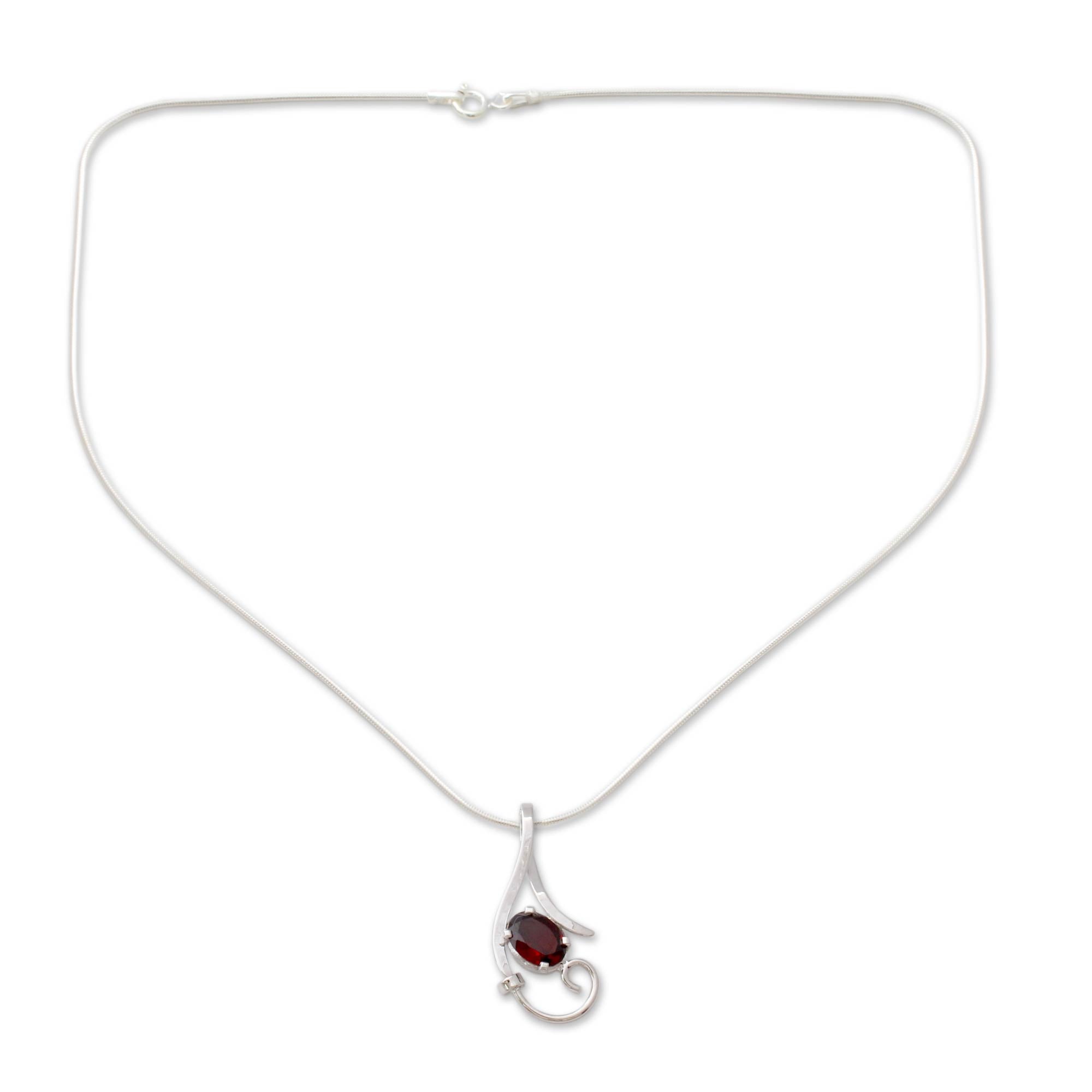 Premium Fire of Romance Garnet Pendant Necklace - Modern Sterling Silver Jewelry