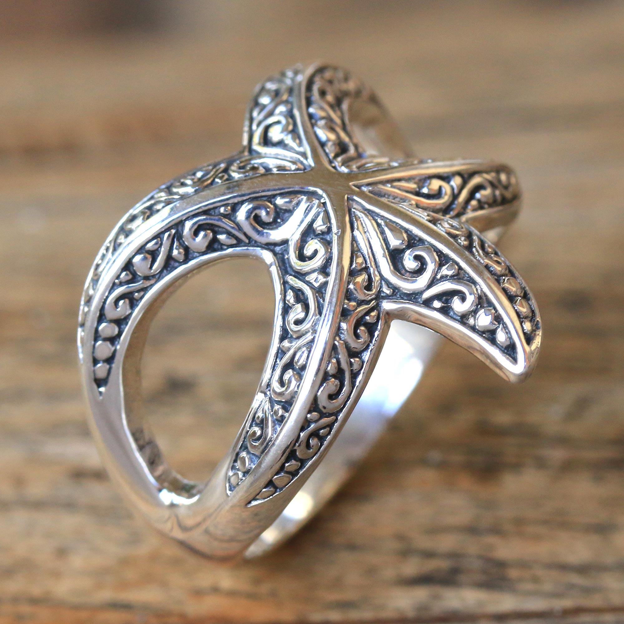 Premium Bali Starfish Sterling Silver Cocktail Ring