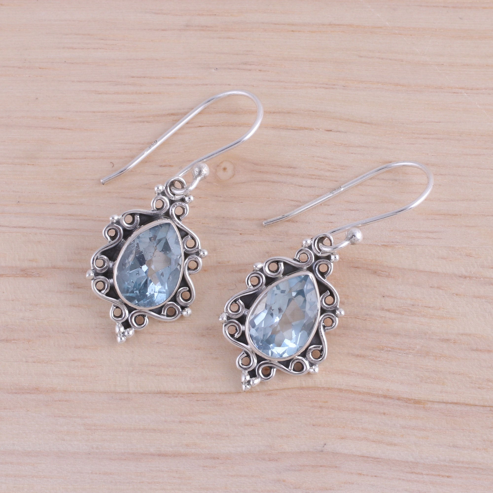 Premium Blue Topaz Dangle Earrings - Sterling Silver Elegance