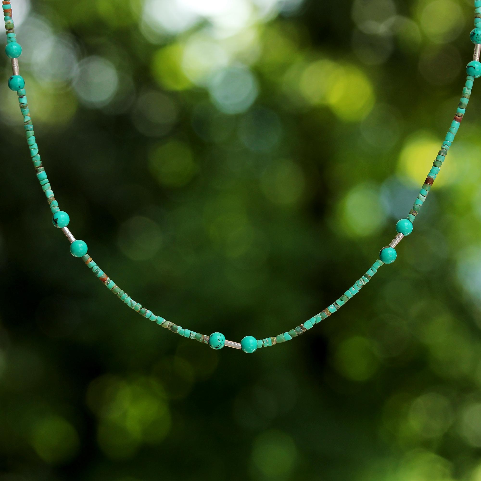 Premium Blue Islands Turquoise Beaded Necklace – Sterling Silver Elegance