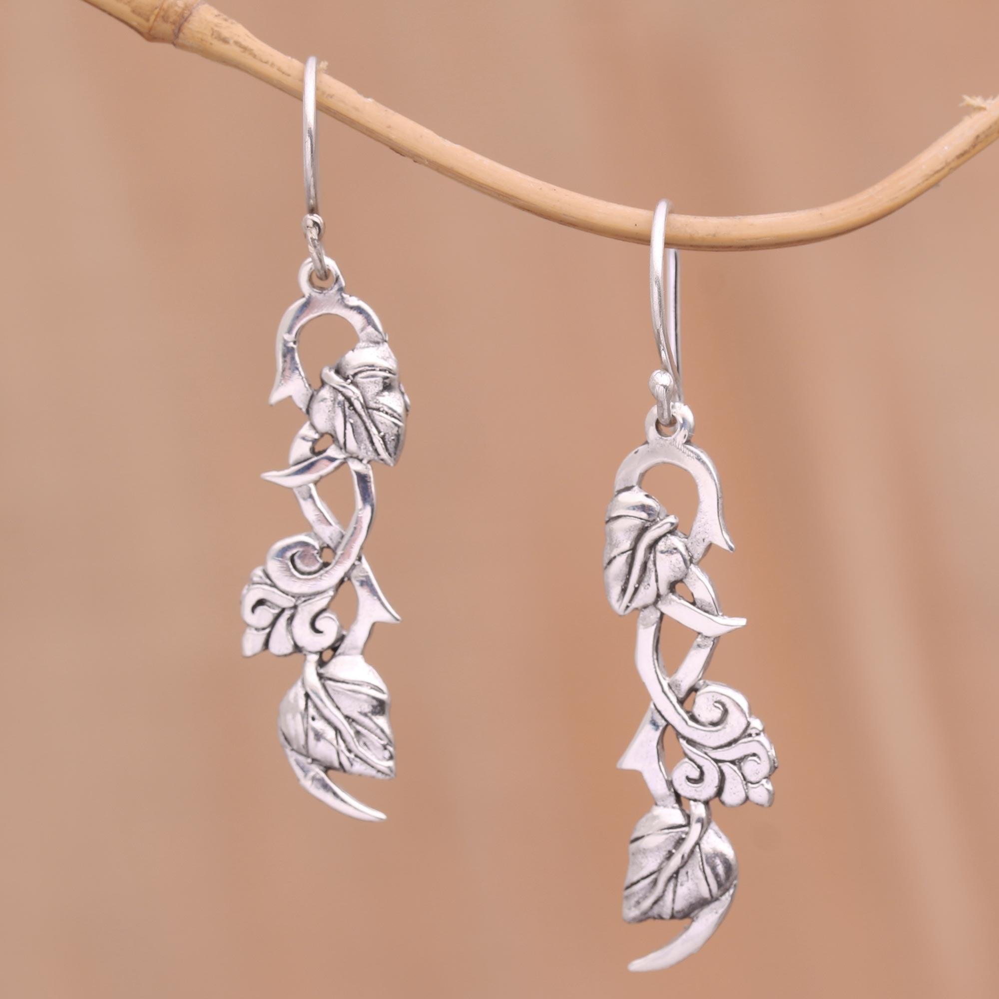 Premium Sterling Silver Leafy Hope Vine Dangle Earrings - Ultimate Grace