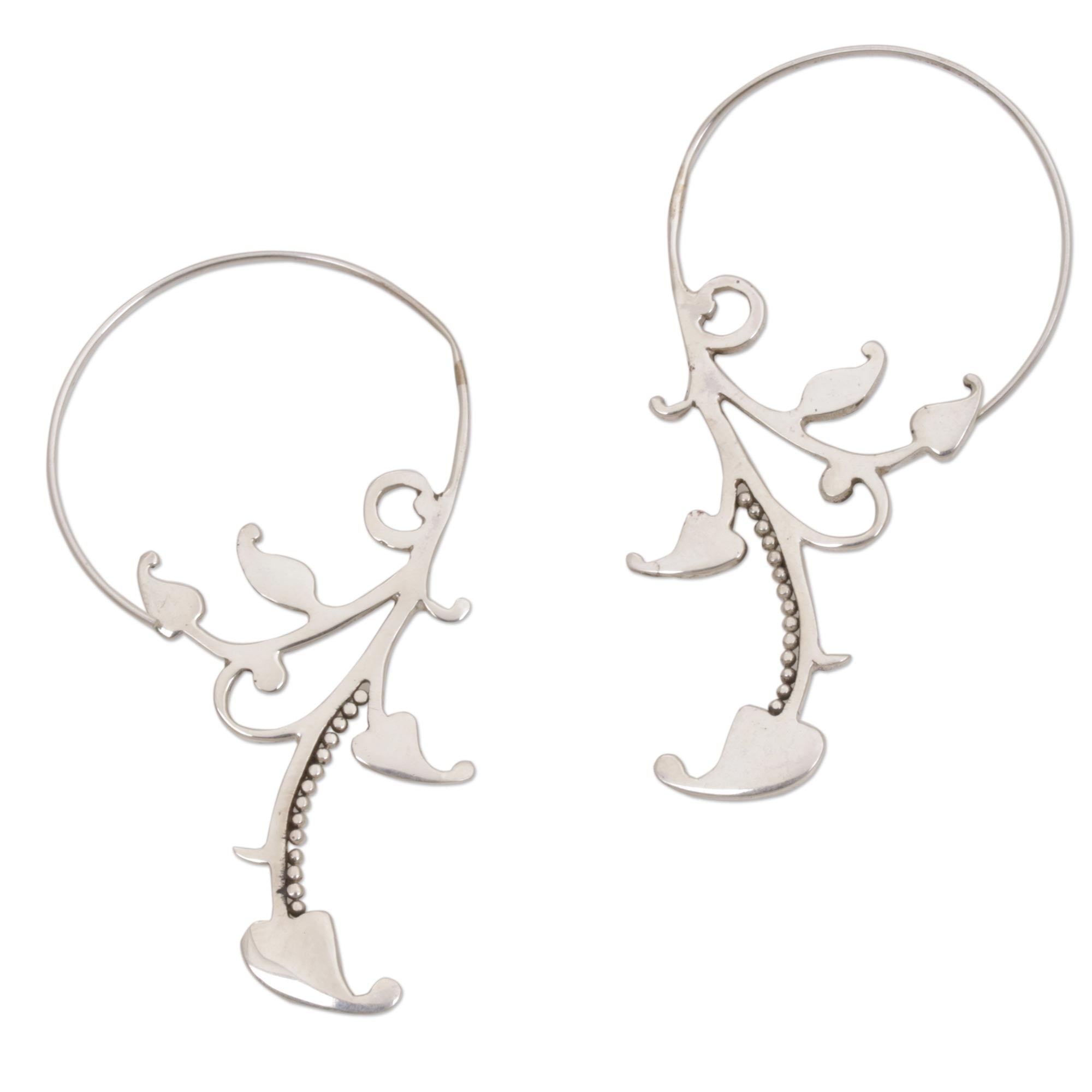 Premium Bali Sterling Silver Dotted Half-Hoop Earrings - Elegant Twist Design