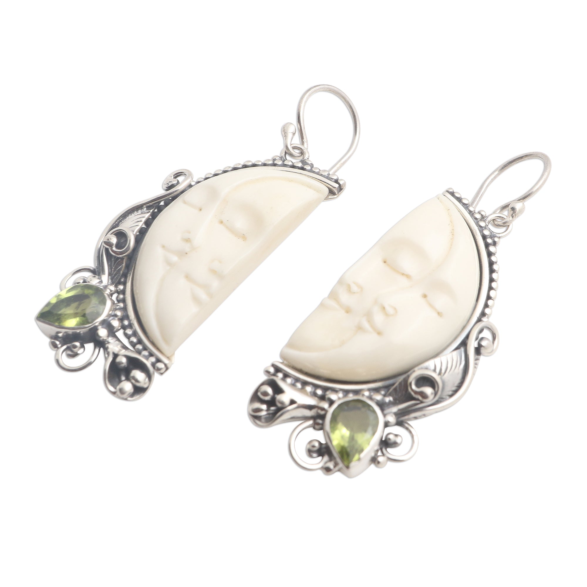 Premium Peridot & Sterling Silver Moon Dangle Earrings - Ultimate Elegance