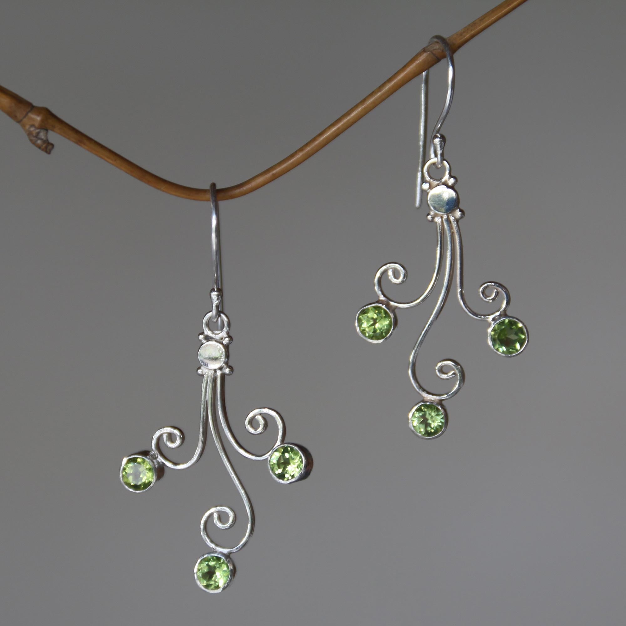 Premium Lime Trio Sterling Silver Peridot Dangle Earrings - Handcrafted Elegance