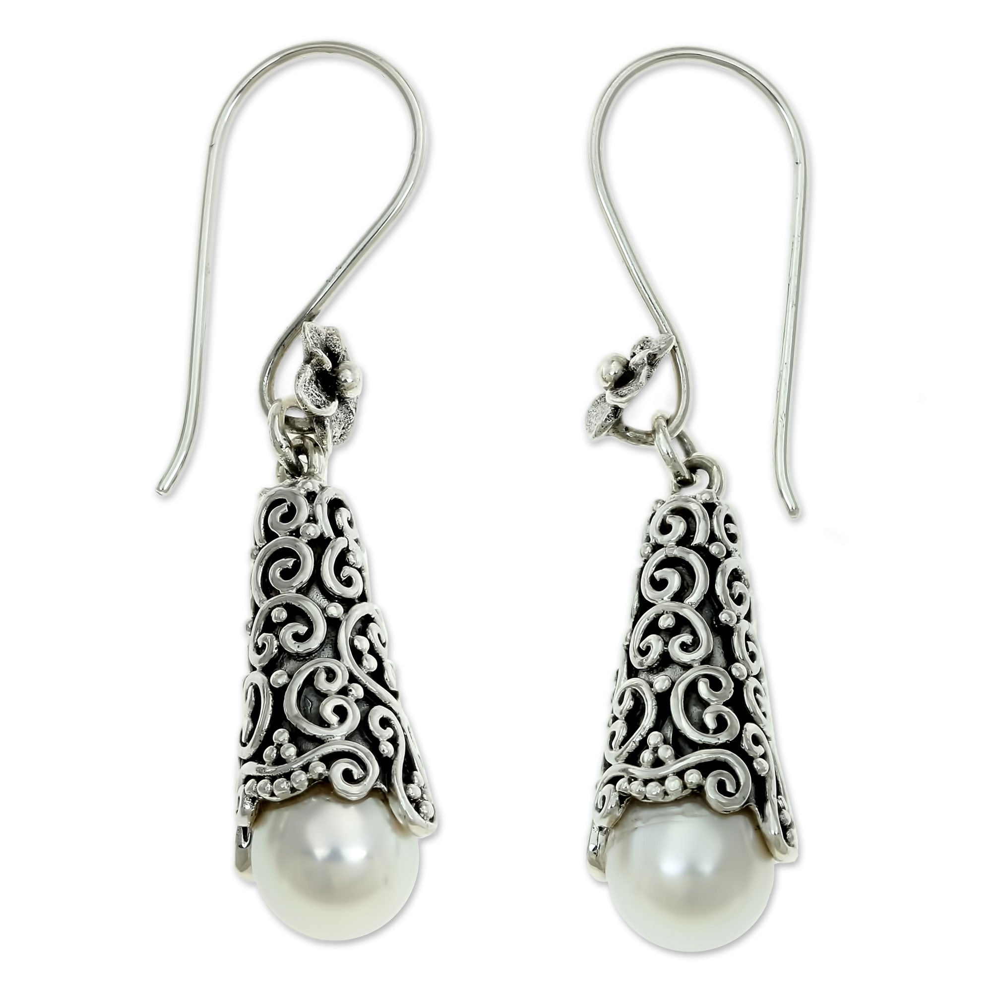 Premium White Arabesque Pearl Dangle Earrings - Handcrafted Elegance