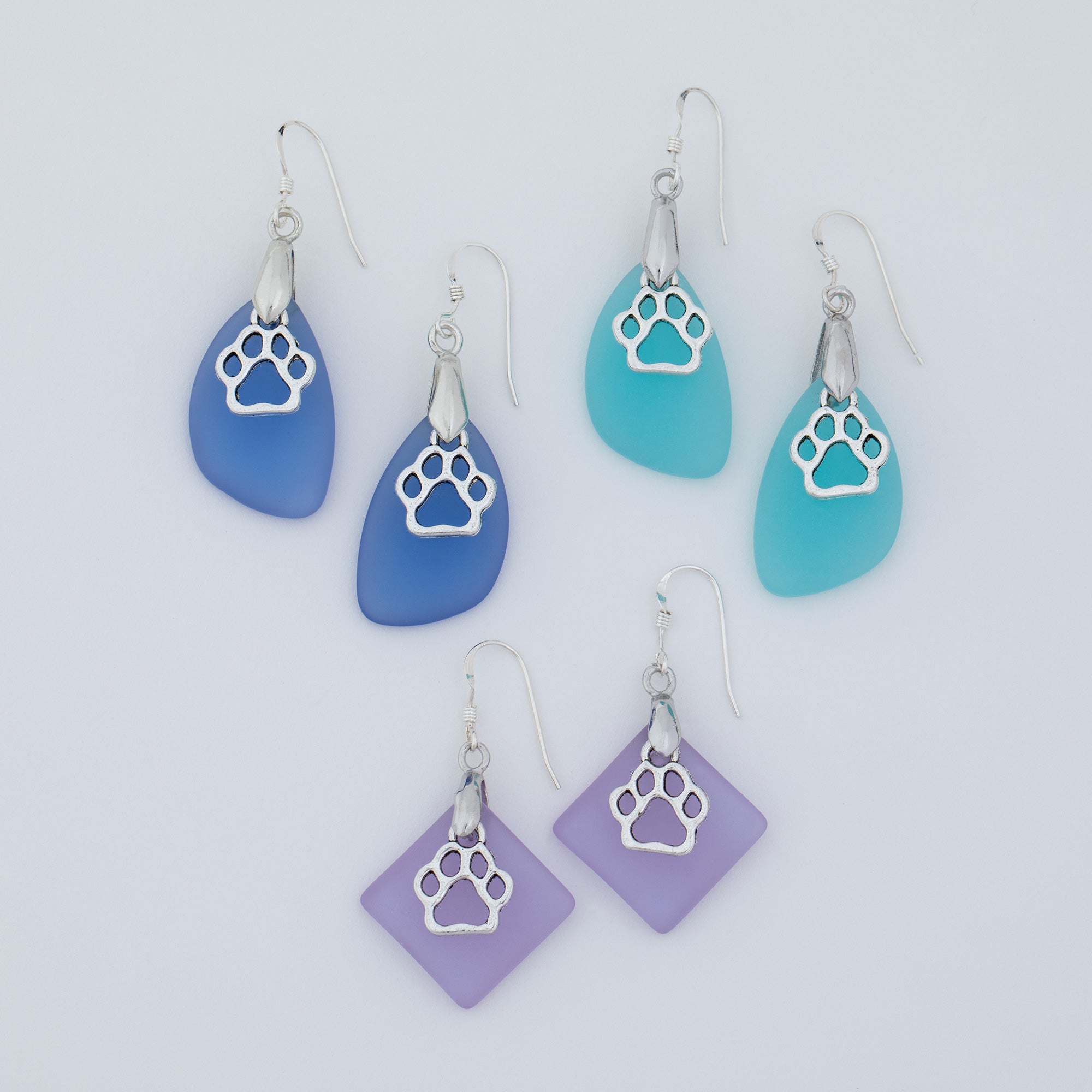 Premium Paw Print Sea Glass Earrings - Handcrafted in the U.S.A.