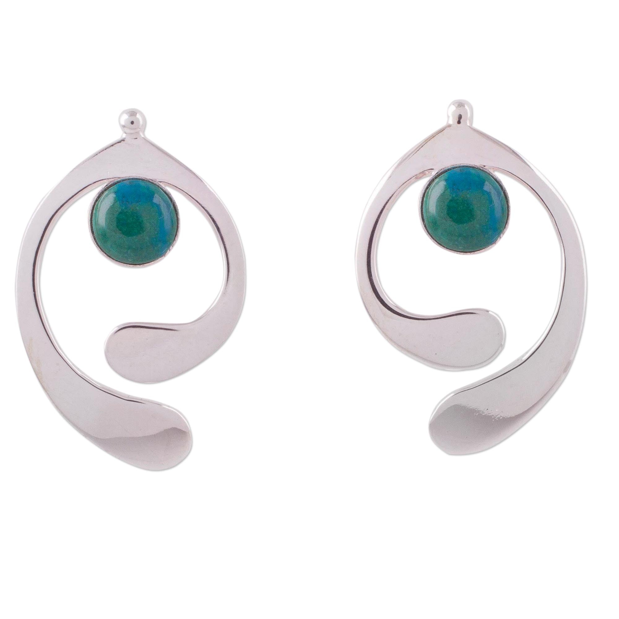 Premium Angelic Chrysocolla Sterling Silver Drop Earrings - Handcrafted in Peru