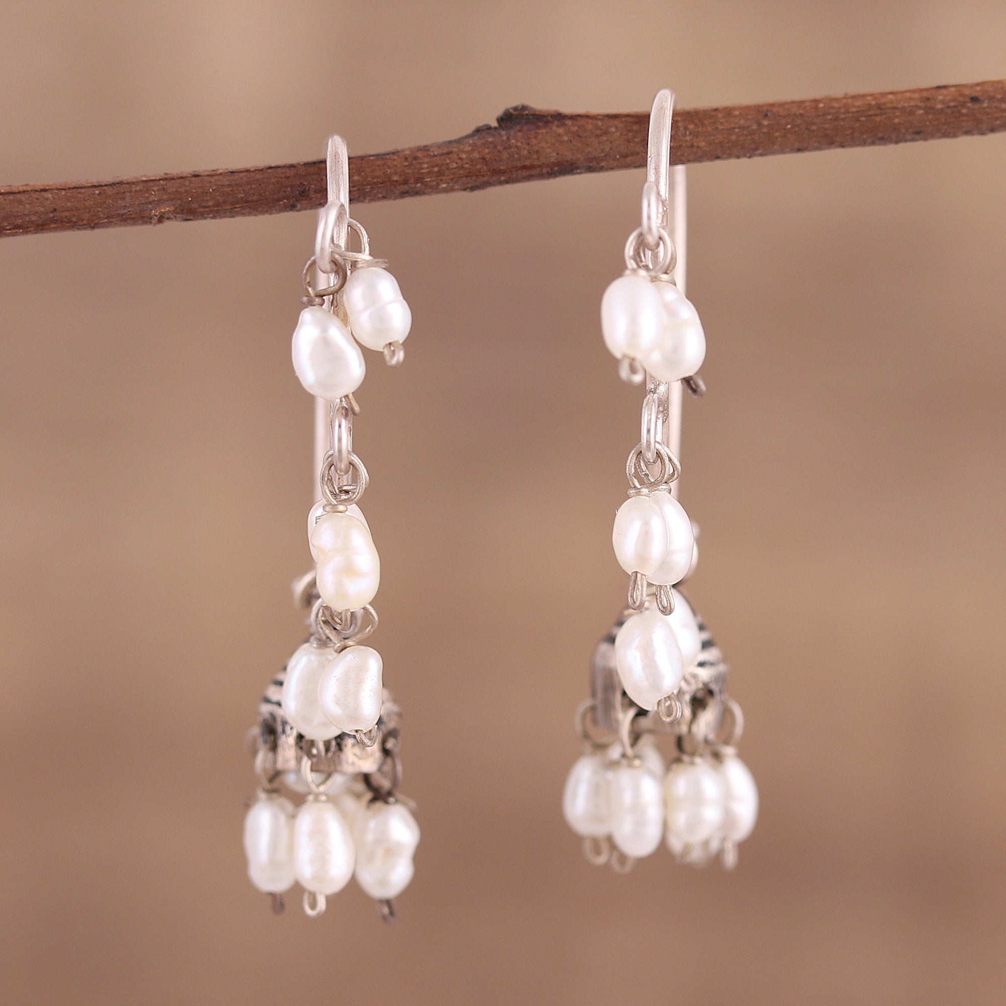 Premium Pearl Melody Silver Dangle Earrings - Handcrafted Elegance