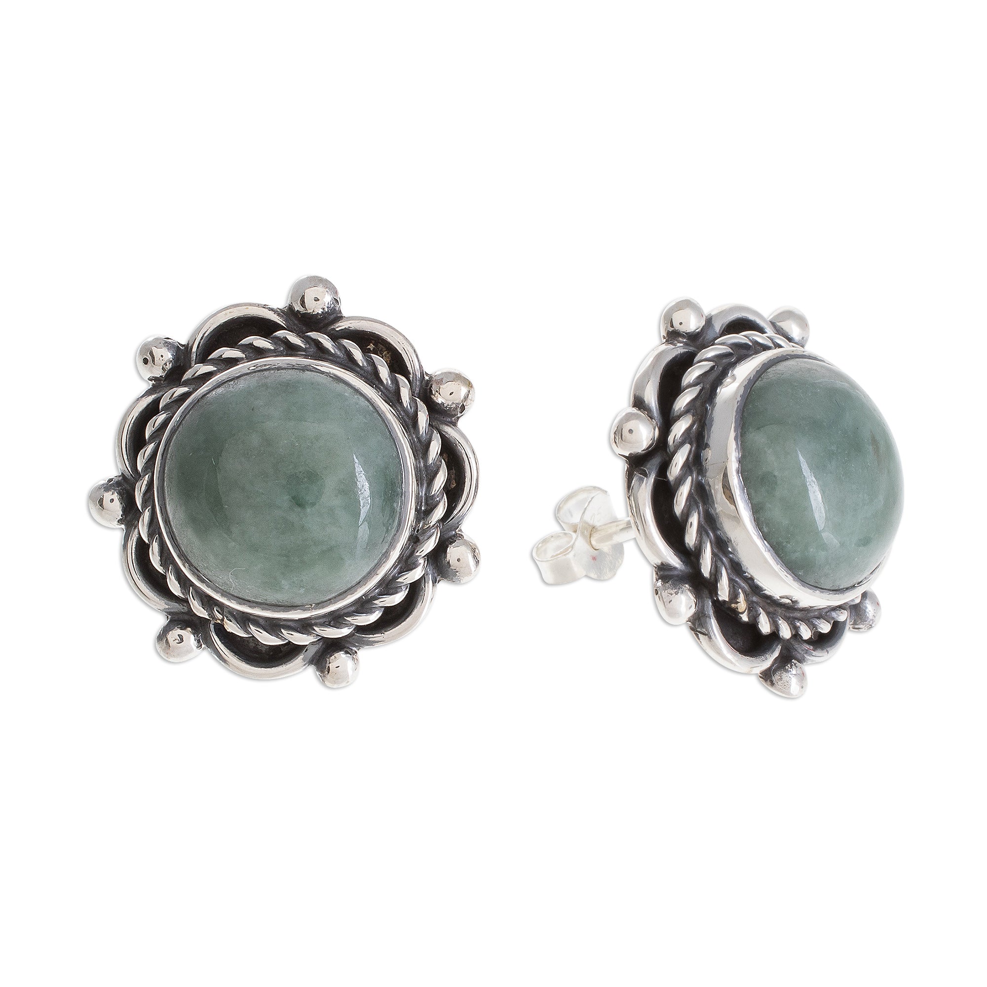 Premium Sunrise in Antigua Green Jade Button Earrings - Handcrafted in Guatemala