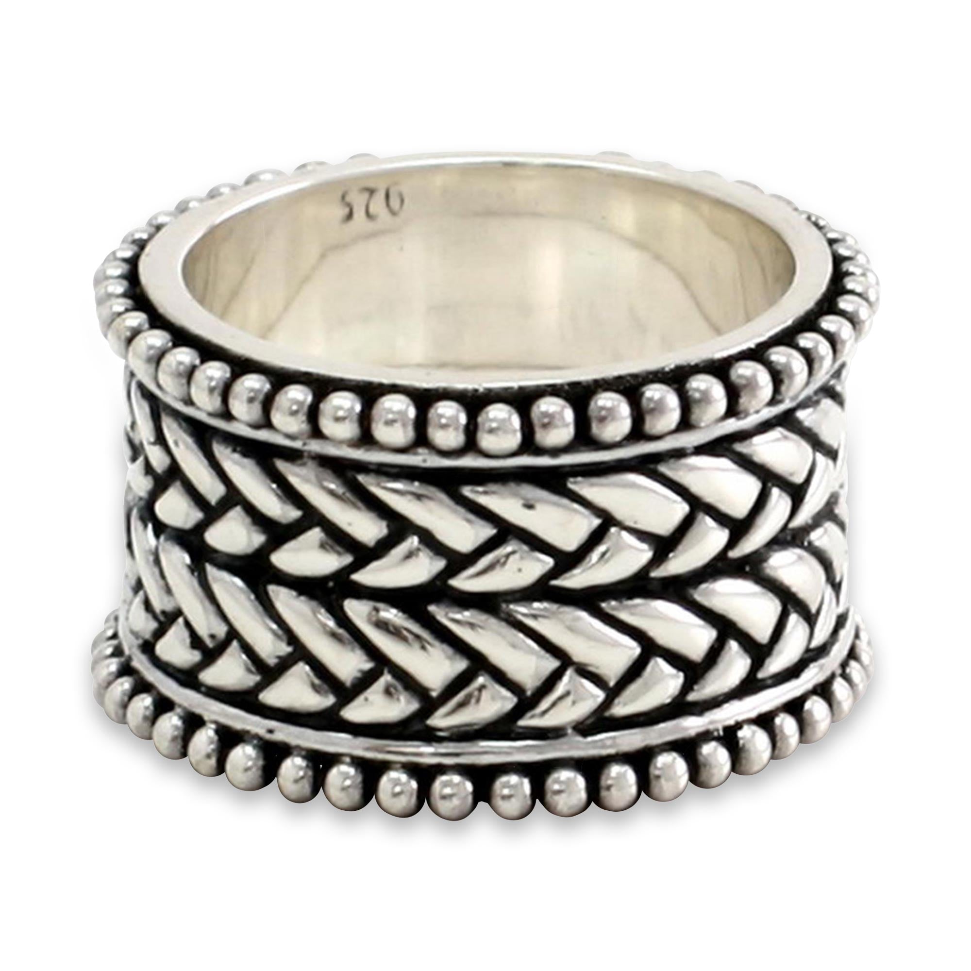 Premium Woven Silver Men's Ring - Handcrafted in Bali