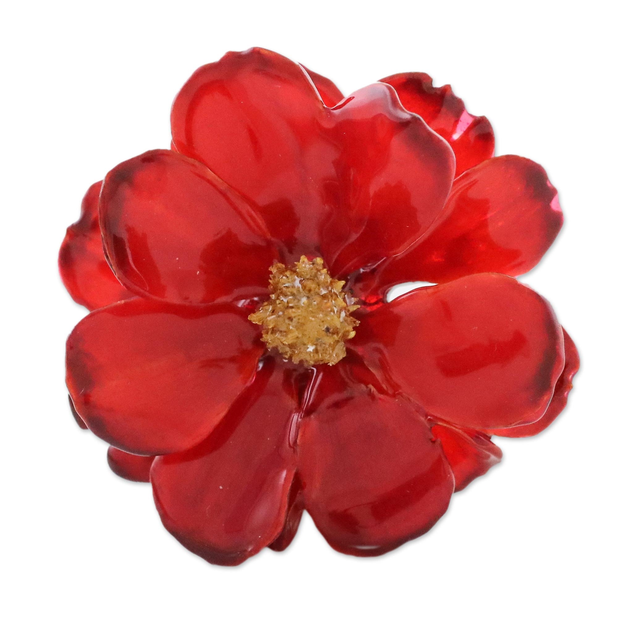 Premium Crimson Aster Brooch - Handcrafted Gold-Plated Floral Pin