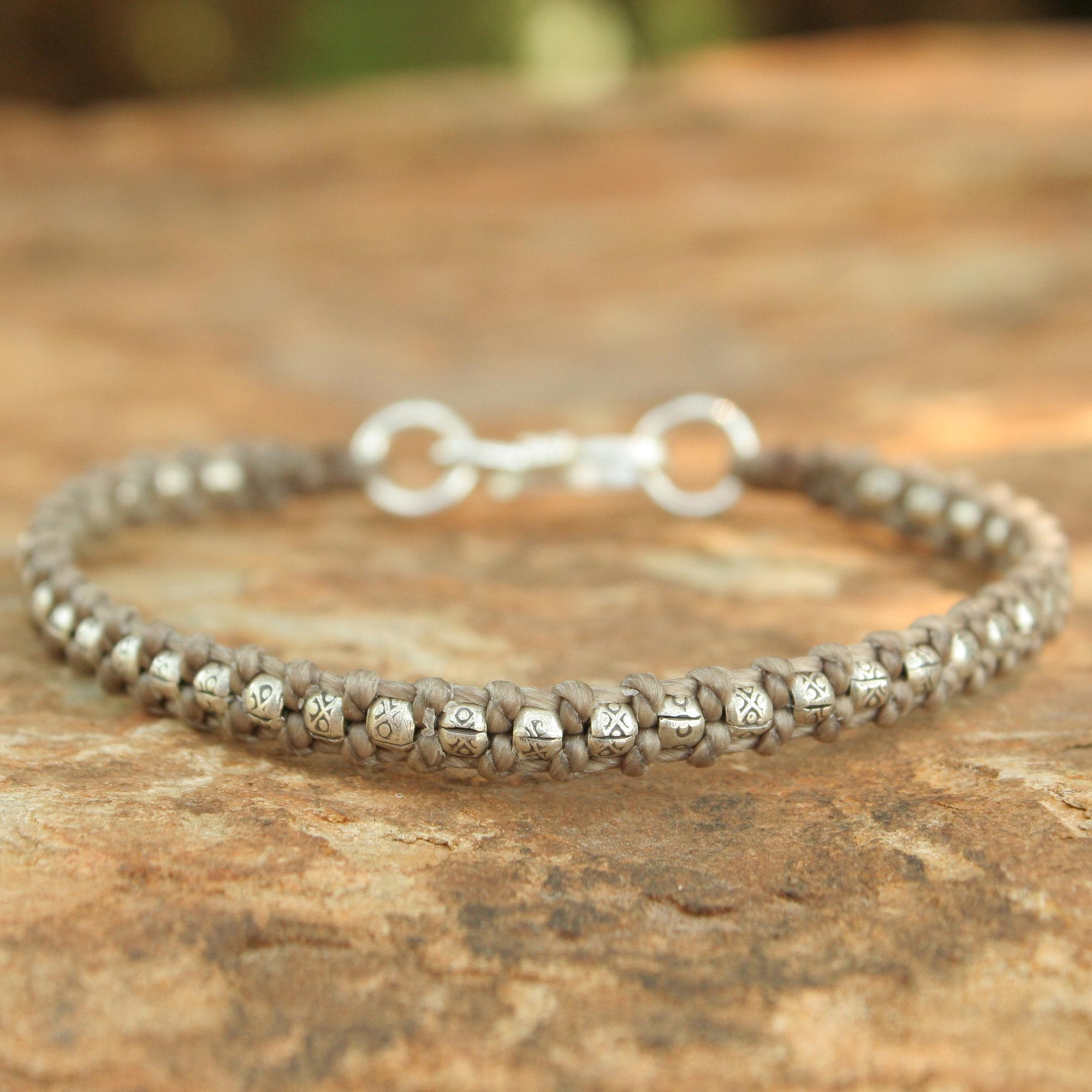 Premium Handcrafted Hill Tribe Silver Braided Bracelet - Khaki Edition