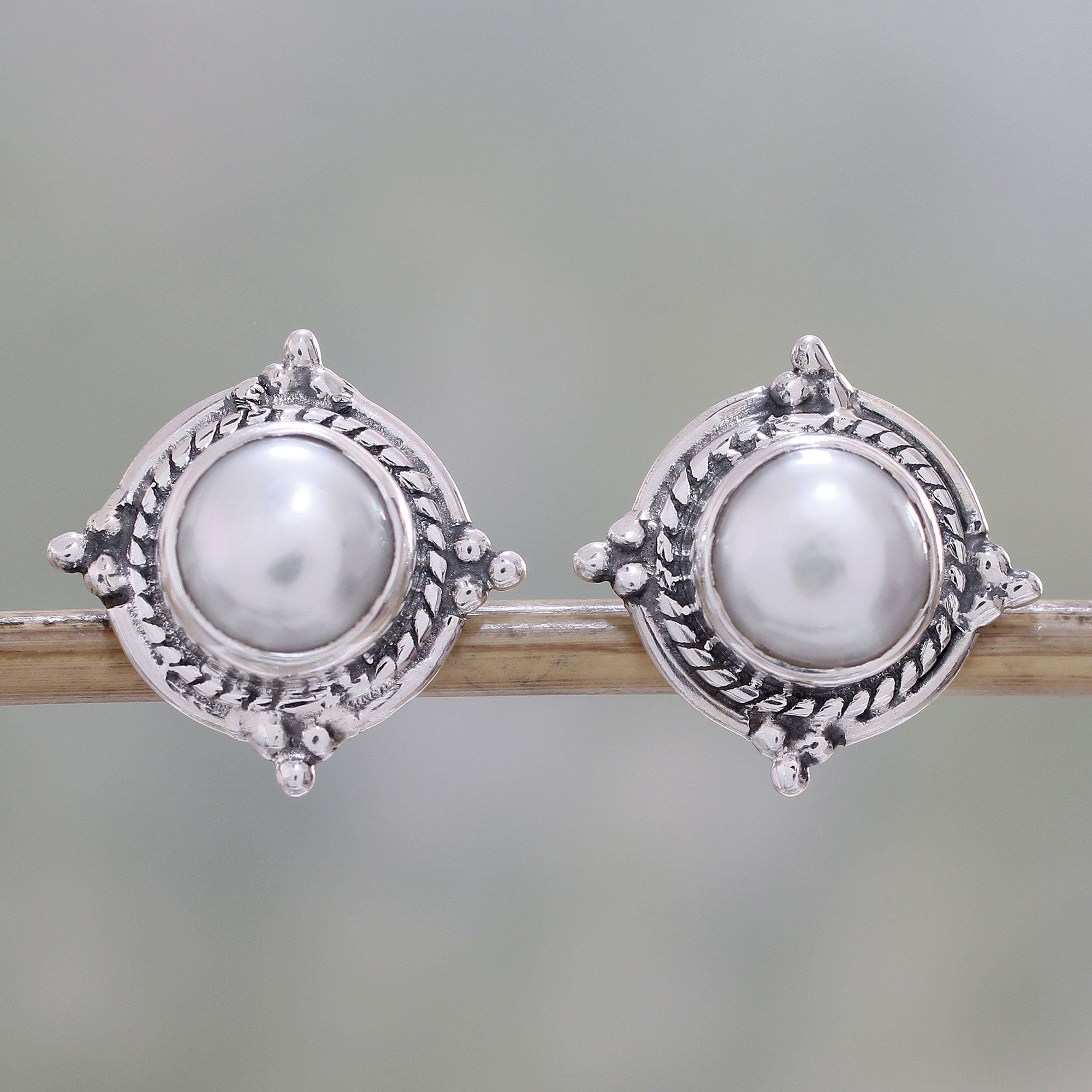 Premium Morning Crowns Cultured Pearl & Sterling Silver Earrings - Elegant Indian Design