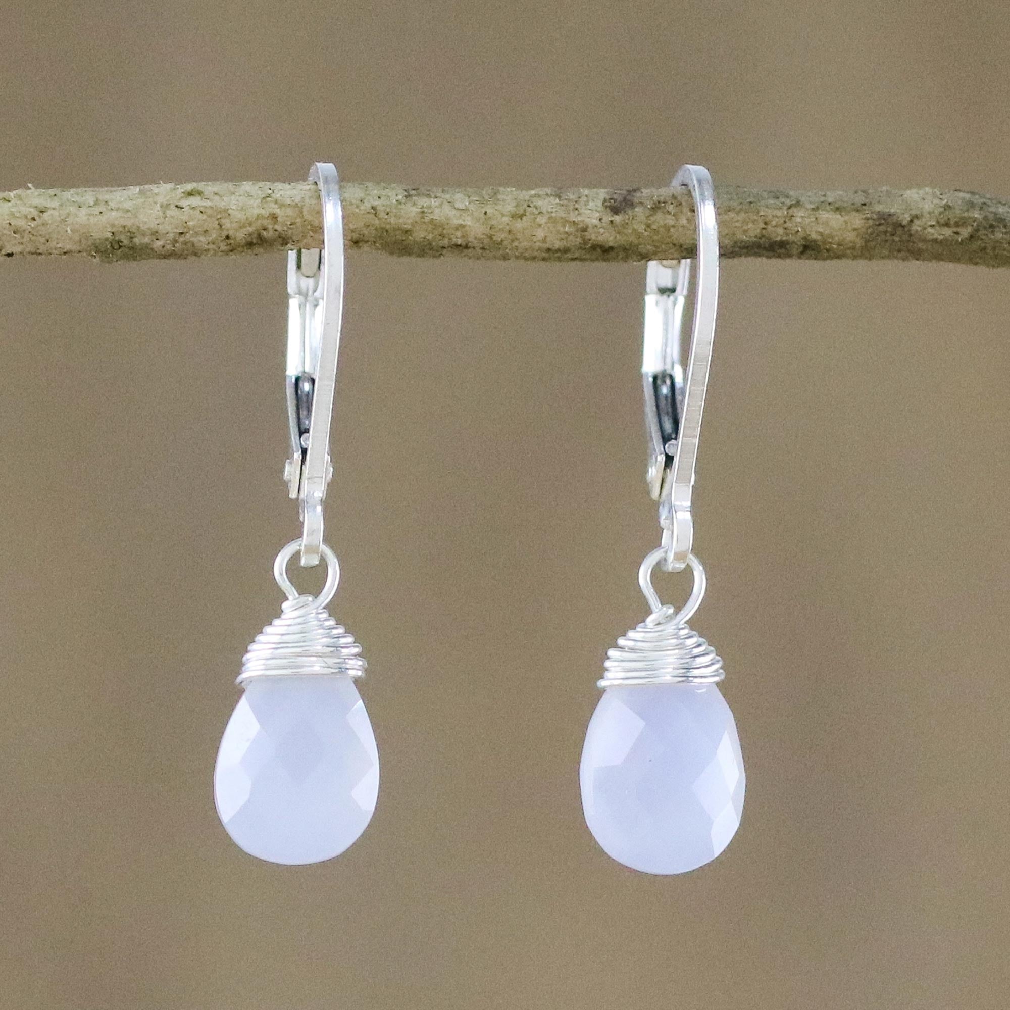 Premium Blue Chalcedony Sterling Silver Dangle Earrings – Modern Elegance by Khun Boom