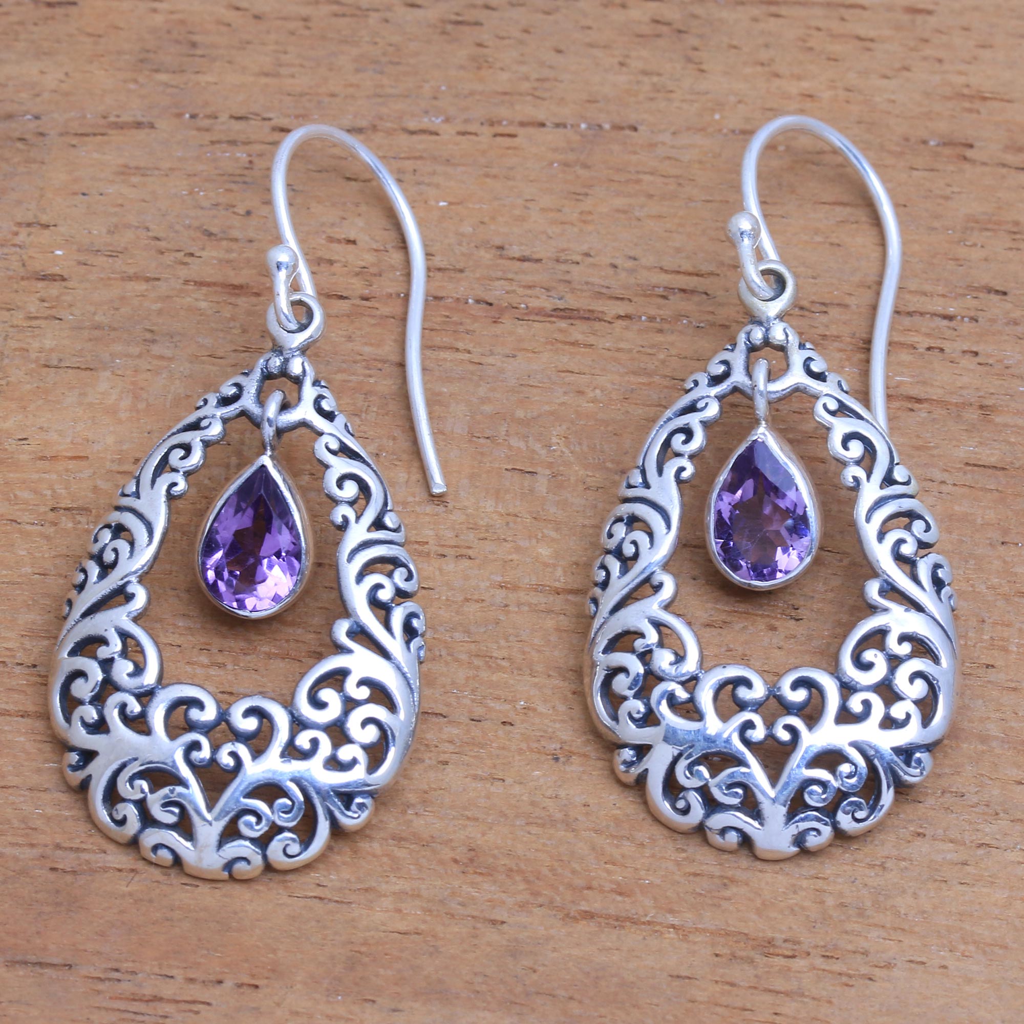 Premium Amethyst Dangle Earrings – Handcrafted in Bali