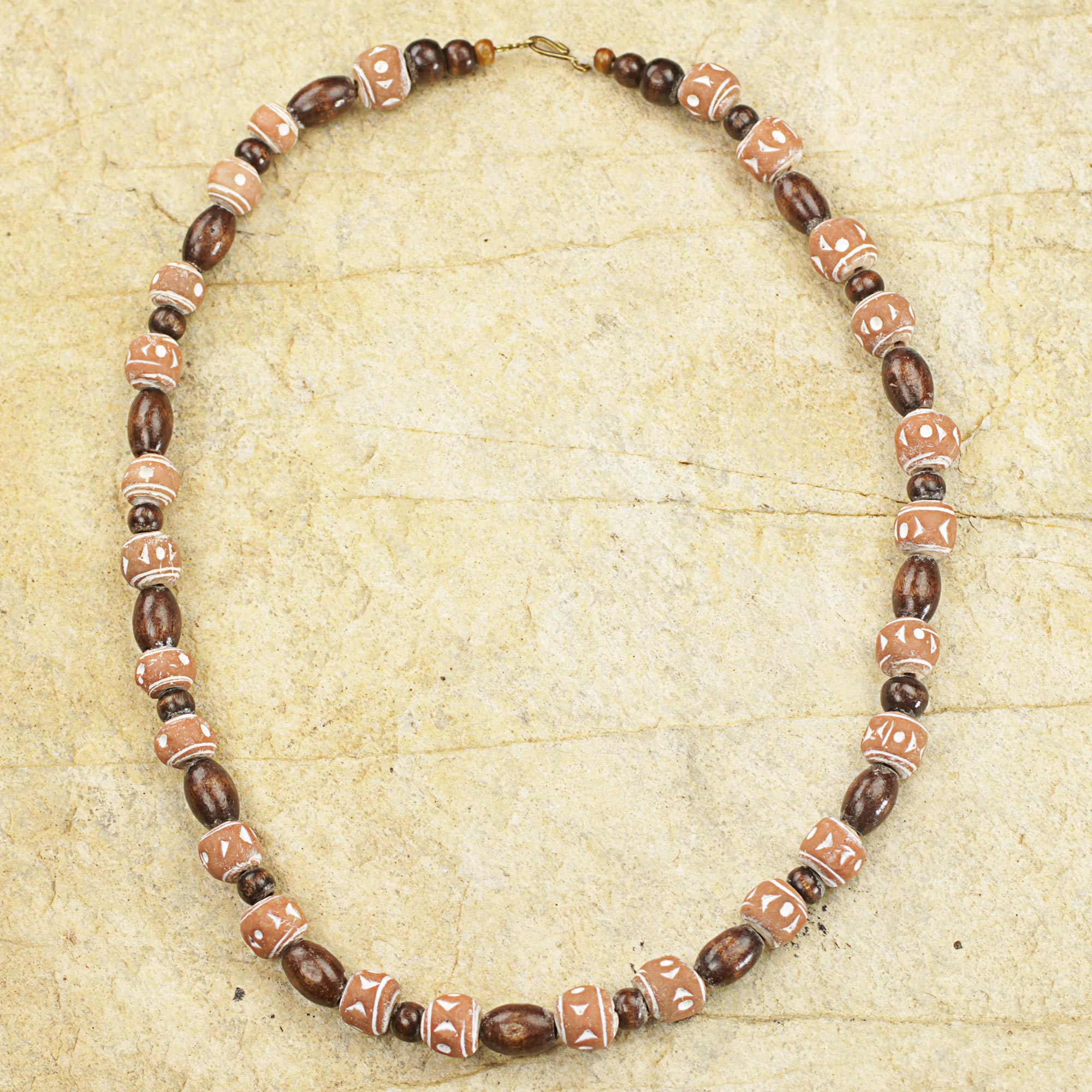 Premium Oheneyire Handcrafted Beaded Necklace - Sese Wood & Terracotta