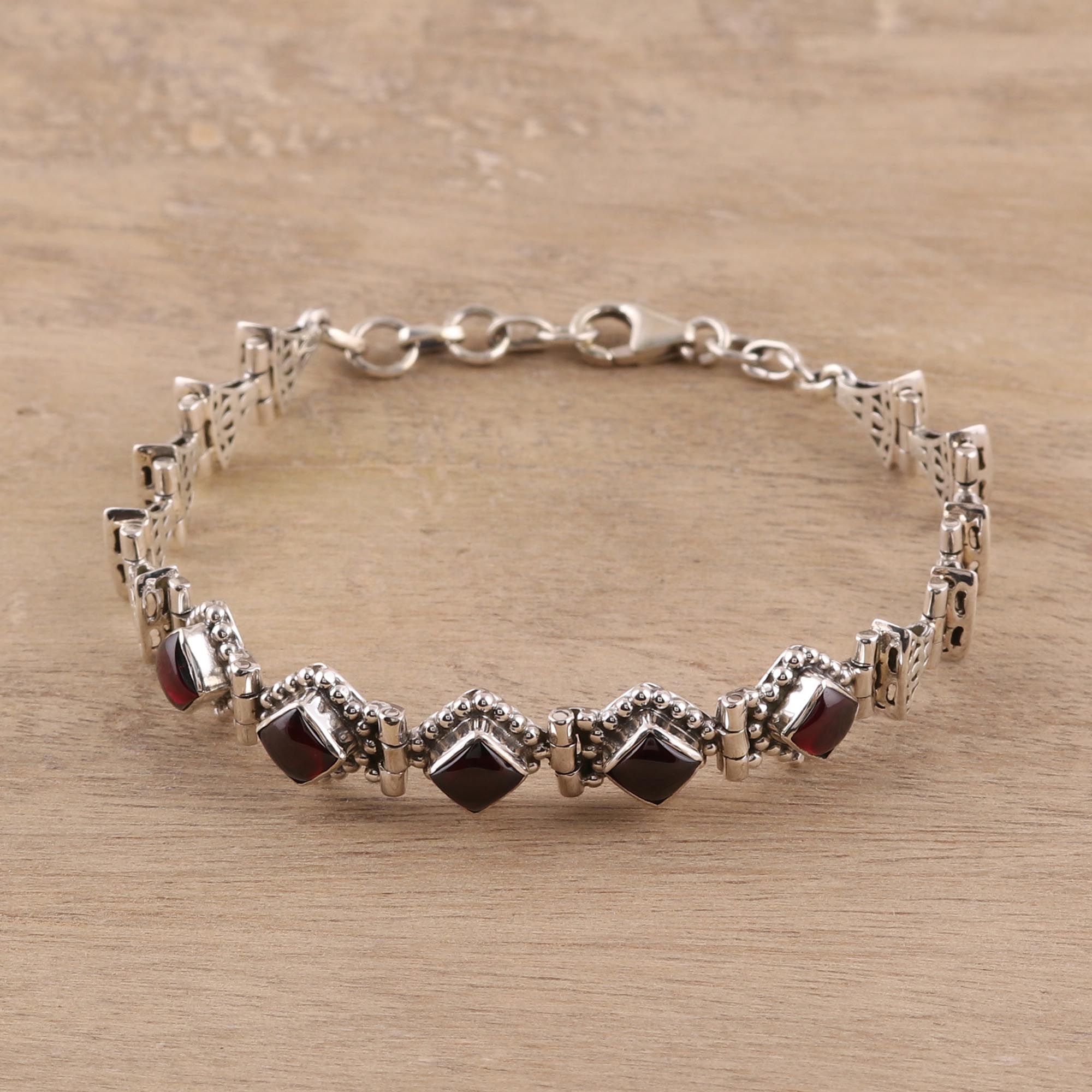 Premium Radiant Red Romance Bracelet - Sterling Silver with Garnet Openwork Design