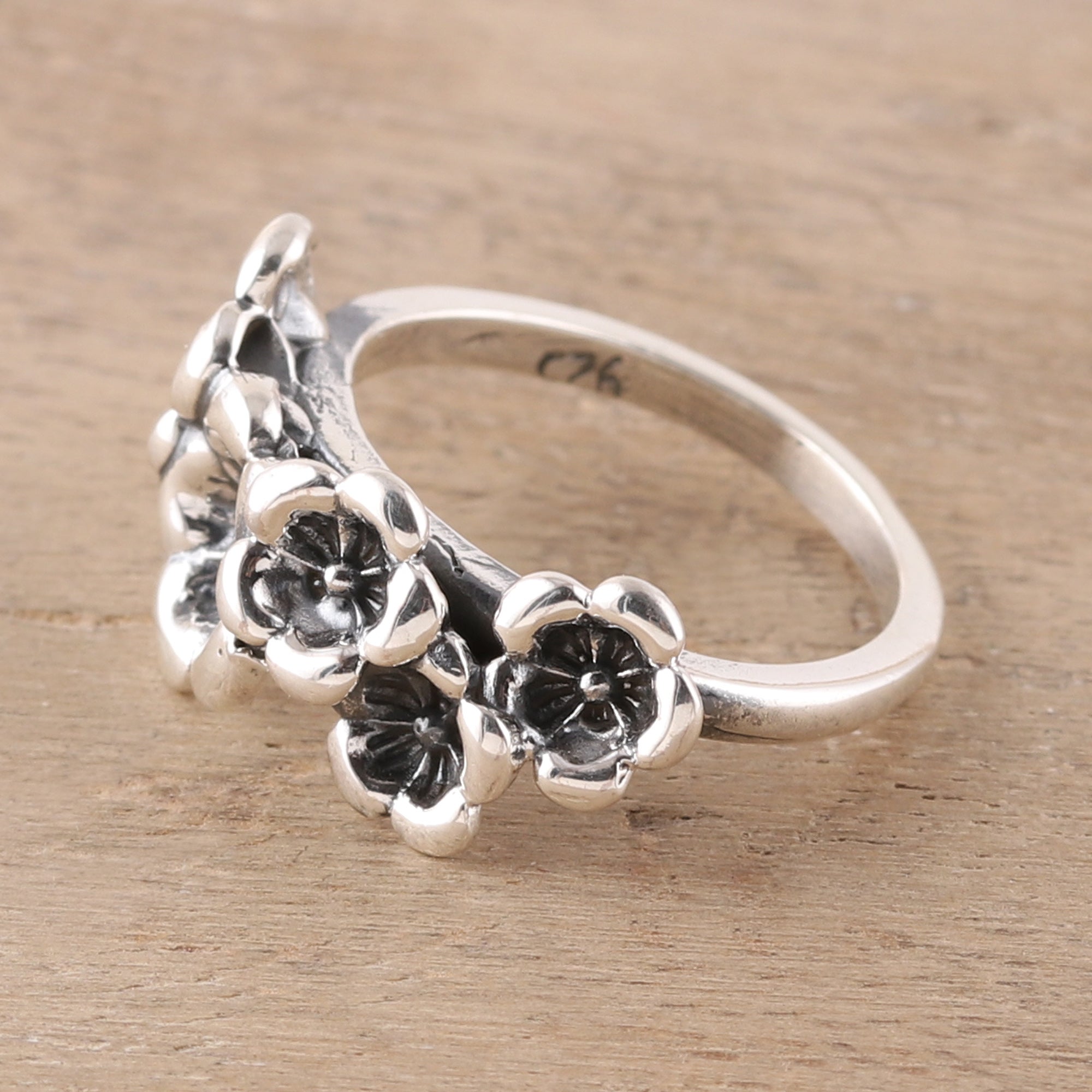 Premium Floral Sterling Silver Cocktail Ring - Handcrafted in India