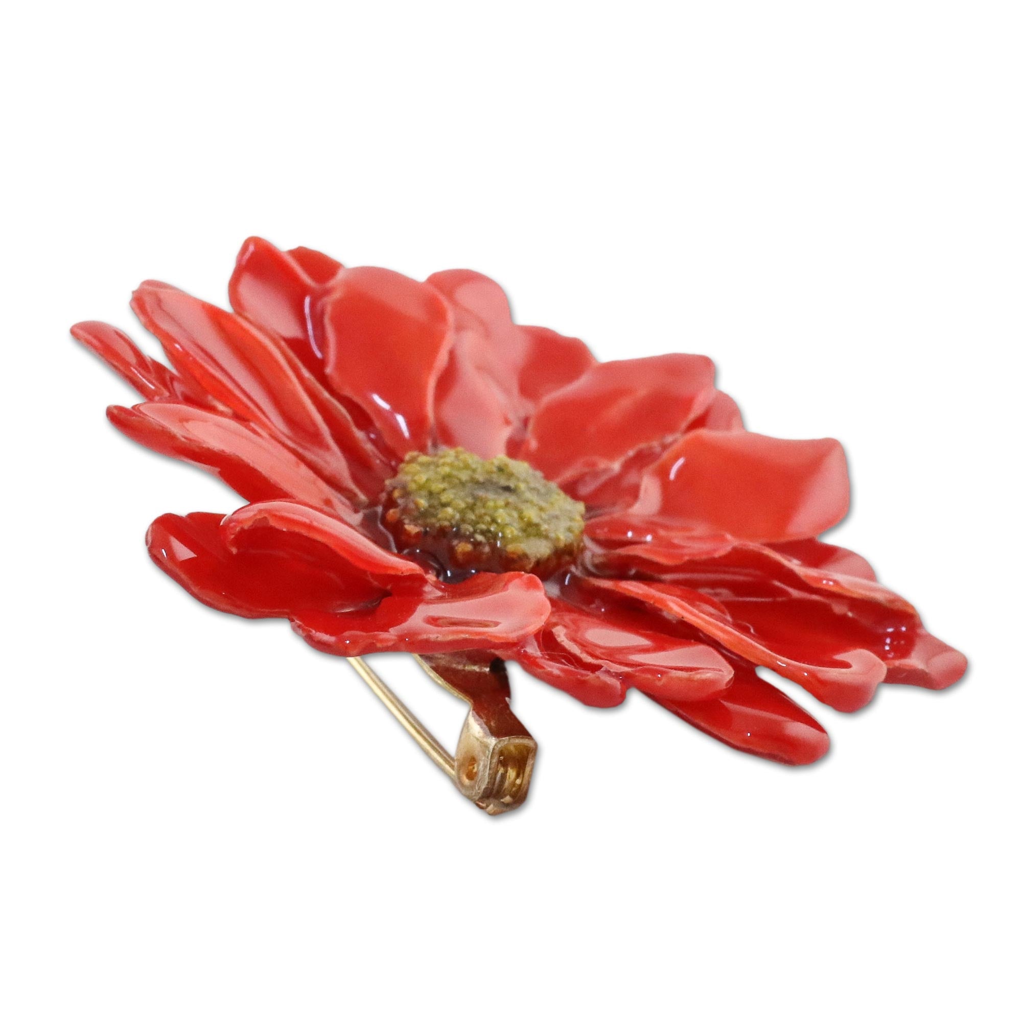 Premium Let It Bloom Cardinal Red Gold Plated Aster Brooch - Ultimate Nature-Inspired Accessory