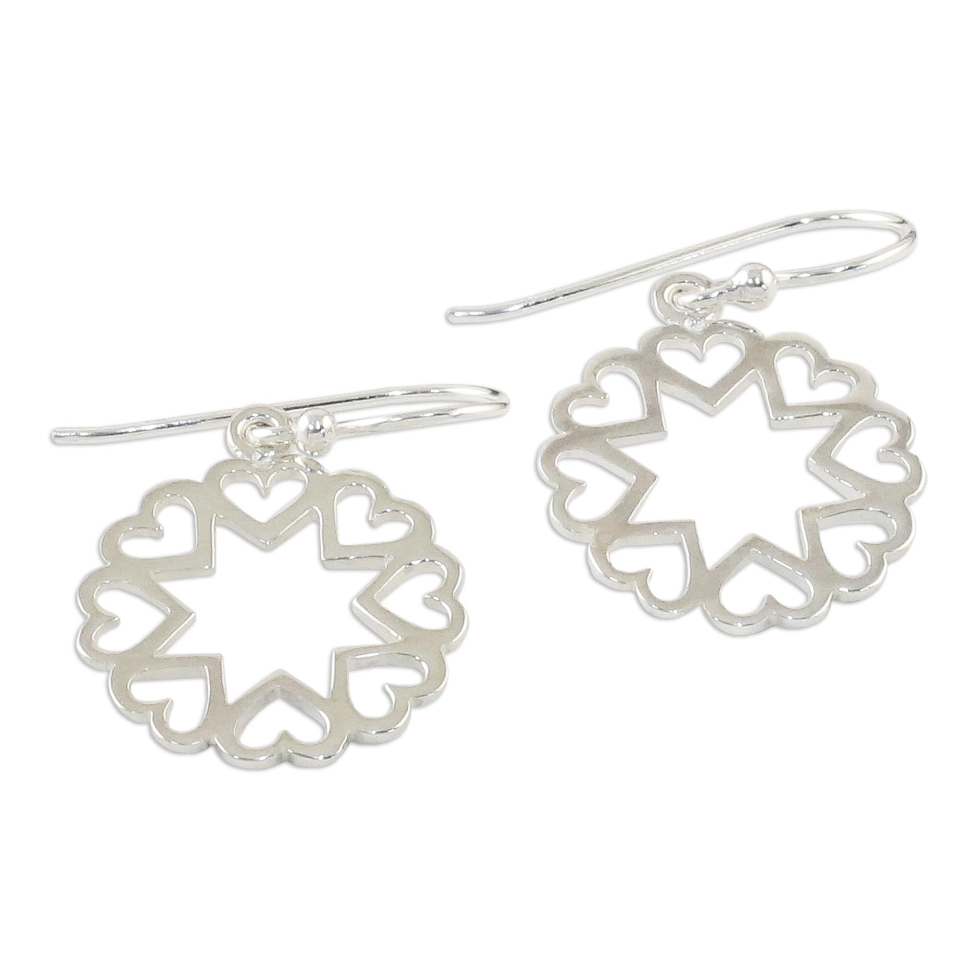 Premium Sterling Silver Star & Heart Dangle Earrings - Handcrafted in Thailand