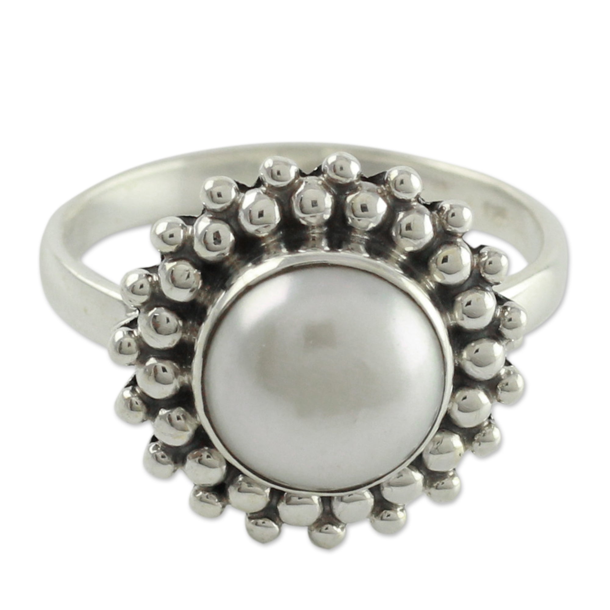 Premium Kolkata Halo Artisan Sterling Silver Pearl Ring - Handcrafted Elegance