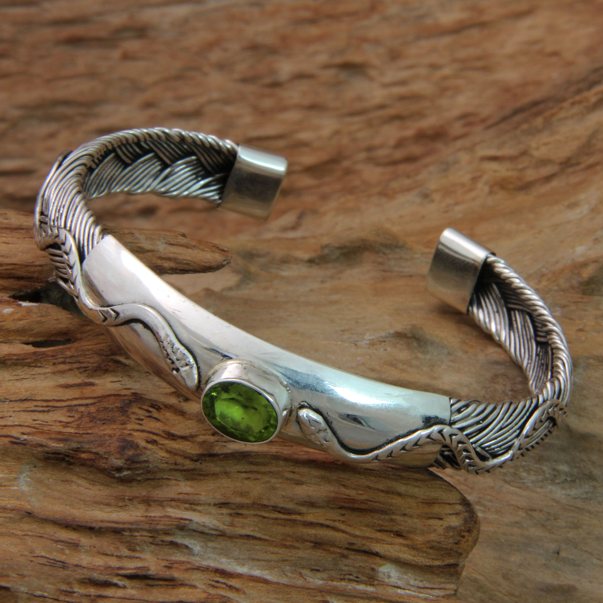 Premium Baby Viper Snake Cuff Bracelet with Peridot - Ultimate Style Statement