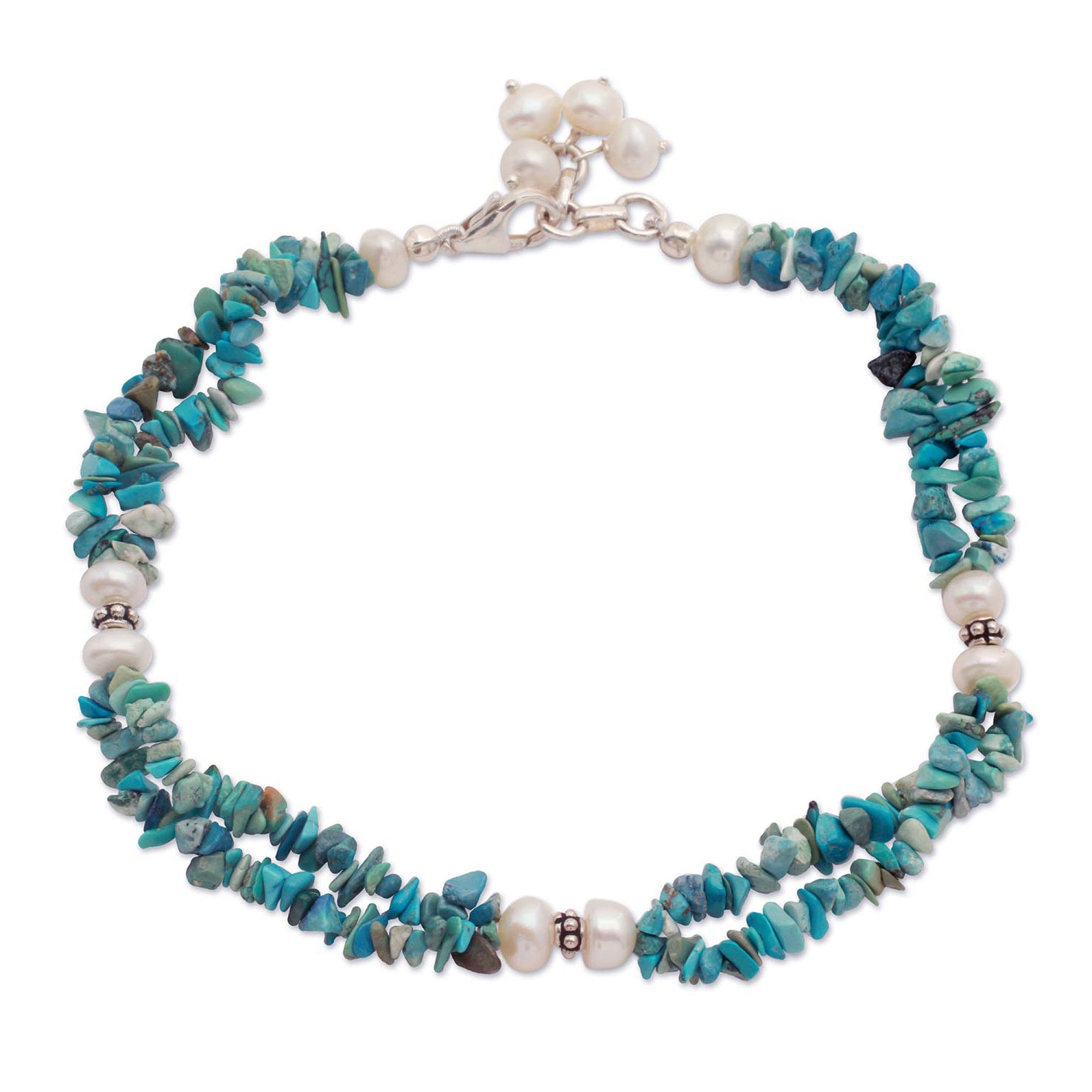 Premium Nautical Song Pearl & Calcite Beaded Anklet - Handcrafted in India