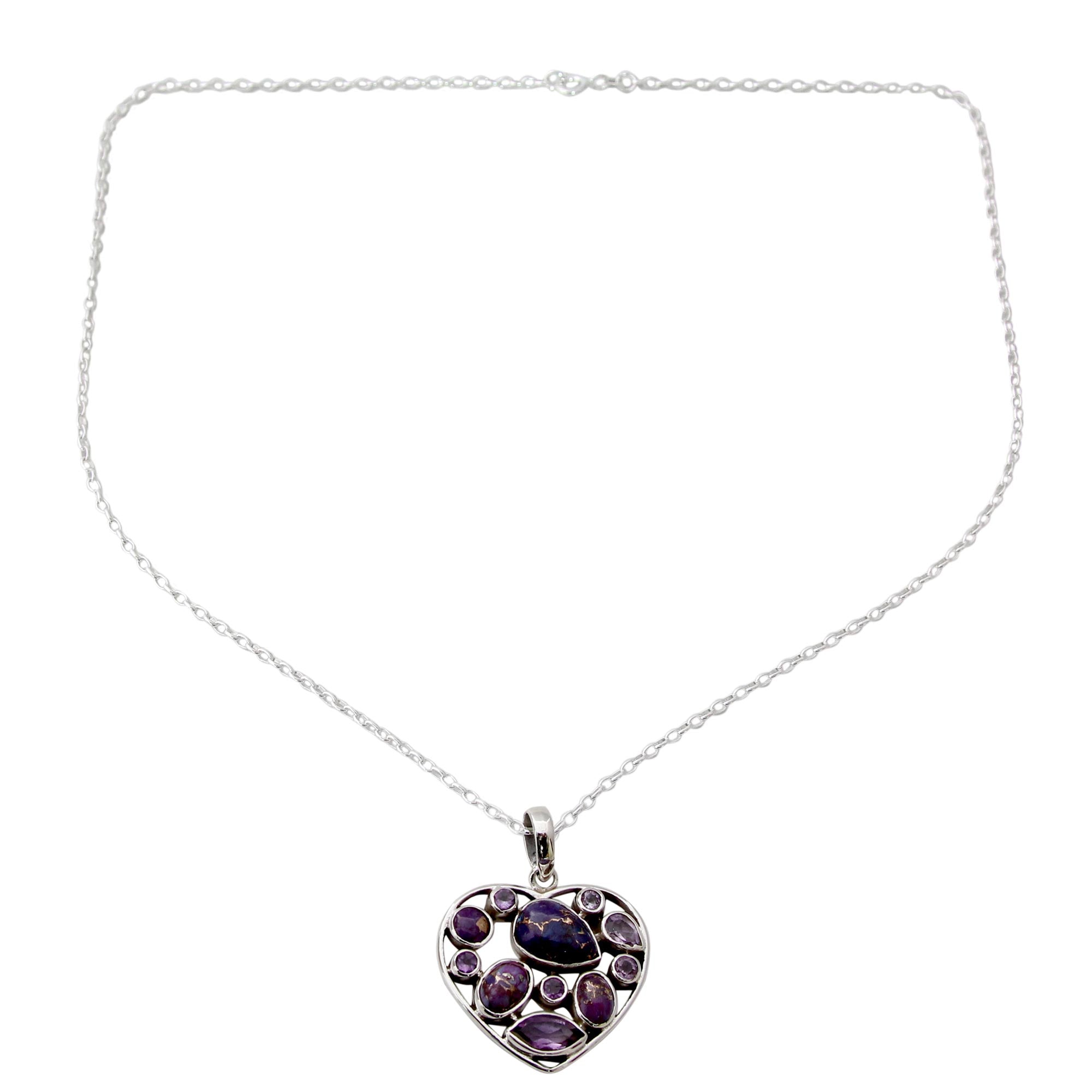 Premium Lilac Jaipuri Heart Necklace – Handcrafted Amethyst & Sterling Silver Jewelry