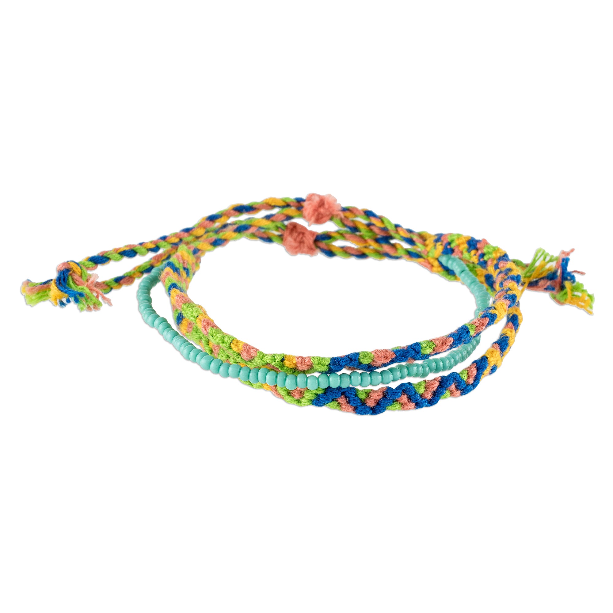 Premium Handcrafted Cotton Macrame Bracelet with Vibrant Spring Colors & Glass Beads