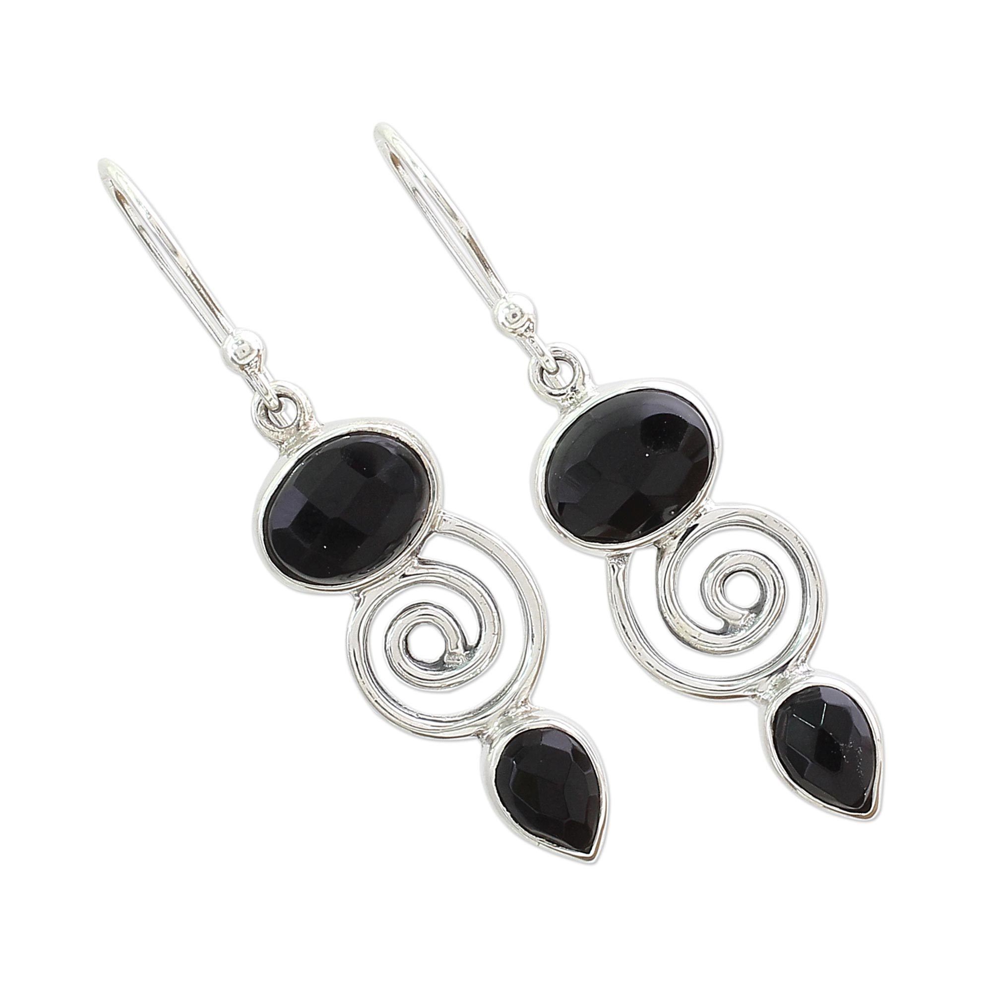 Premium Onyx & Sterling Silver Dangle Earrings - Elegant Handcrafted Jewelry