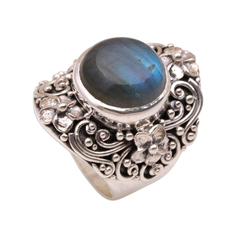 Premium Bali Artisan Labradorite Sterling Silver Dome Ring