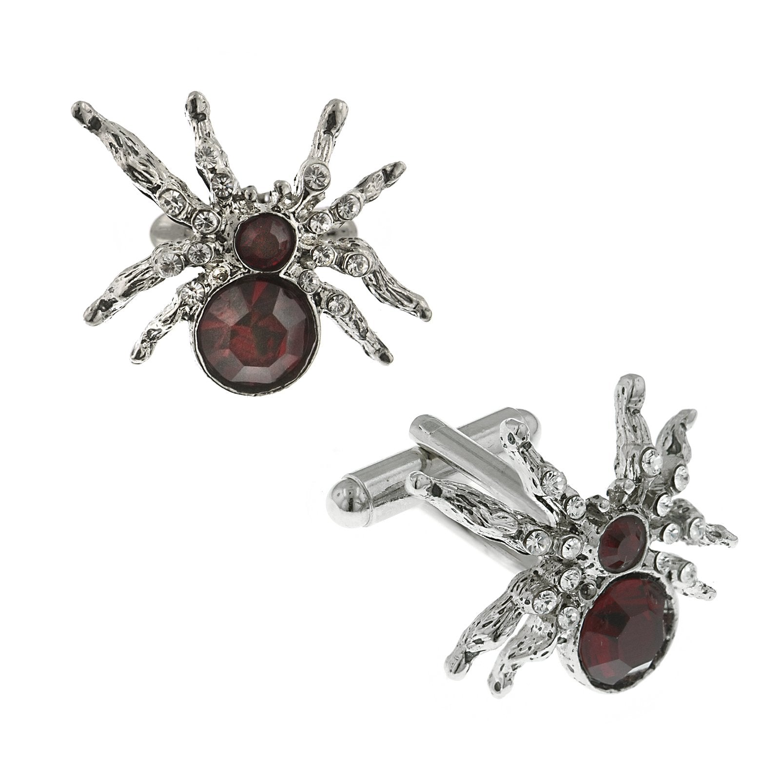 1928 Jewelry® Premium Silver-Tone Red Crystal Spider Cufflinks - Ultimate Style Statement