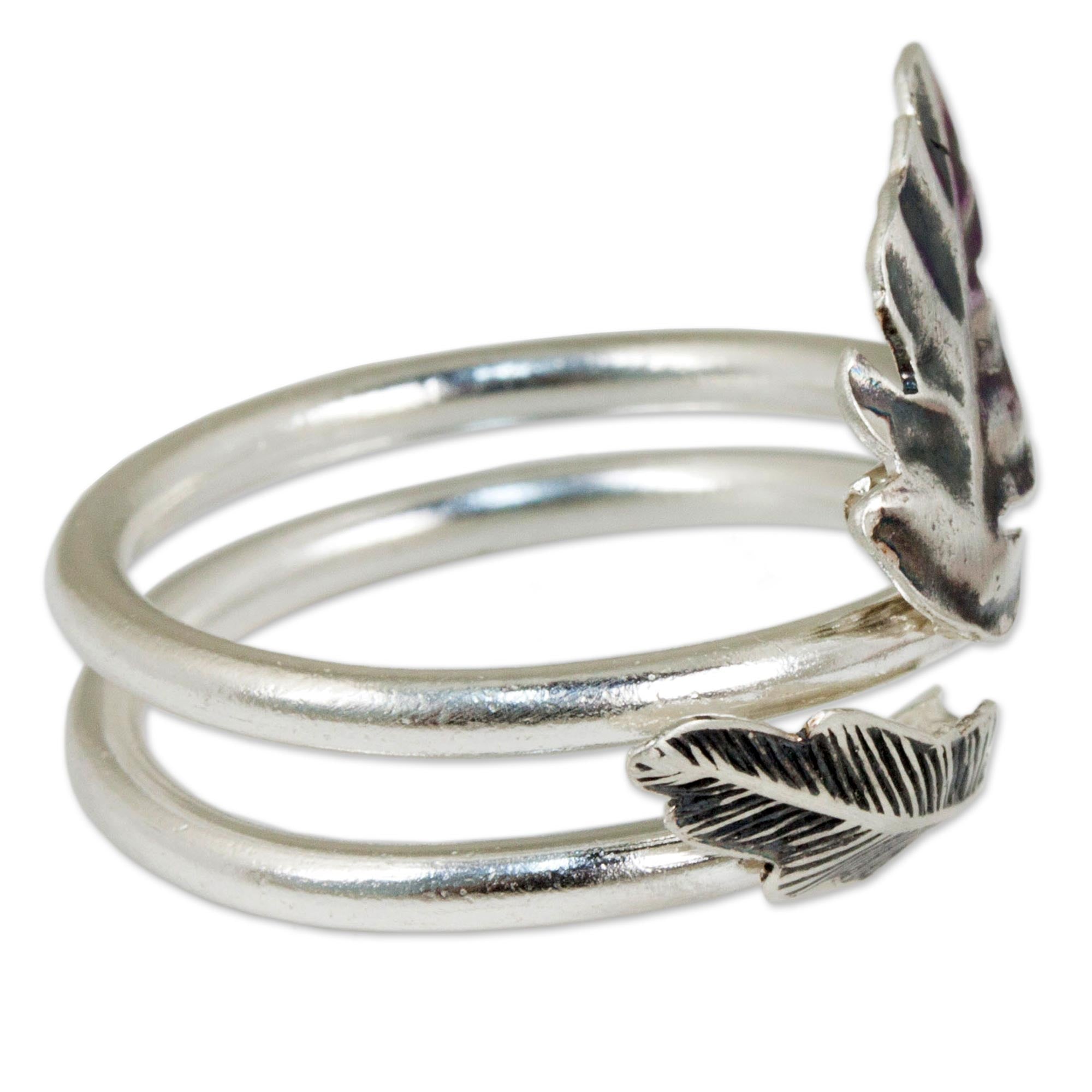 Premium Handcrafted Sterling Silver Leaf Wrap Ring by Karen Silversmiths