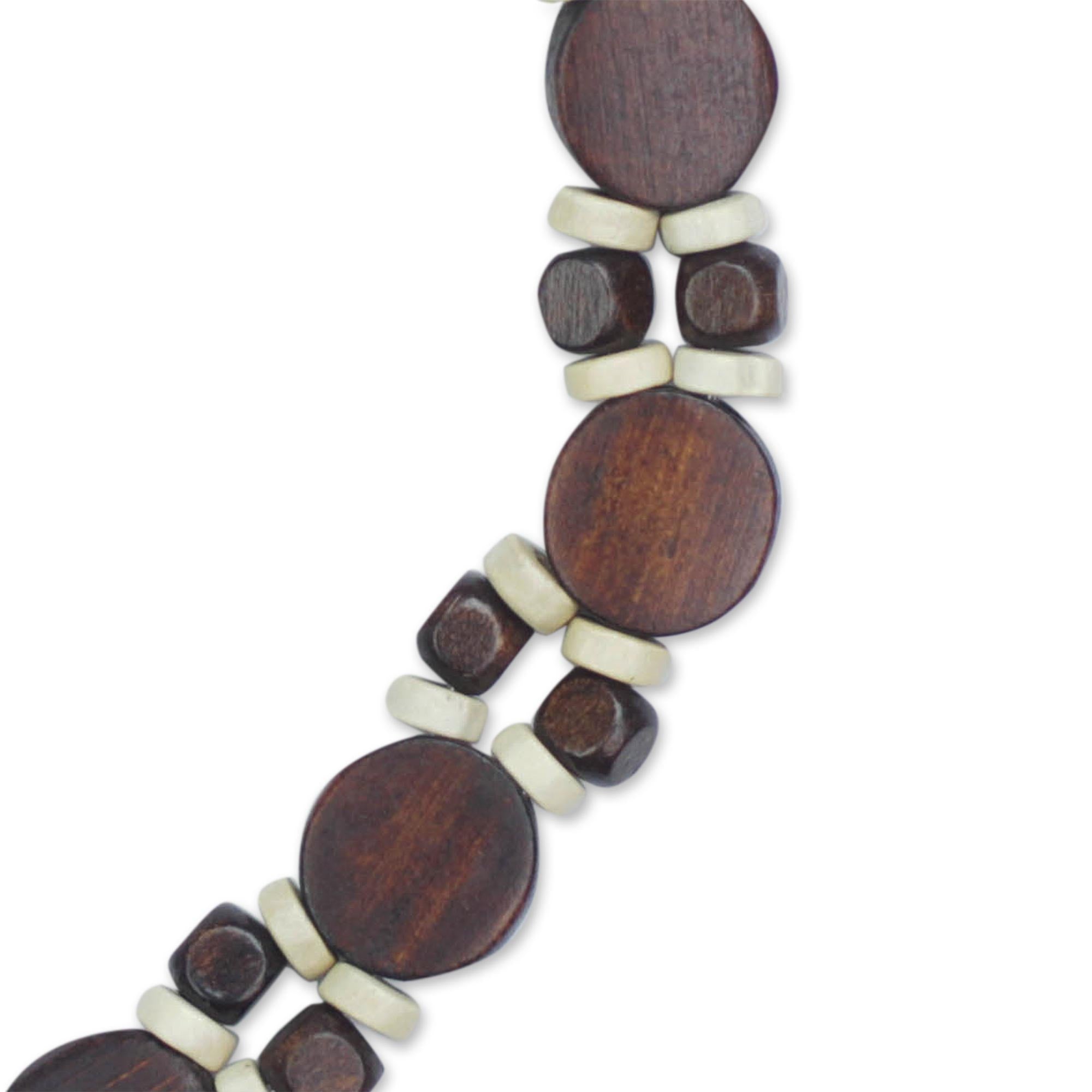 Premium Handcrafted Ghanaian Wood Beaded Necklace – Brown & White Design